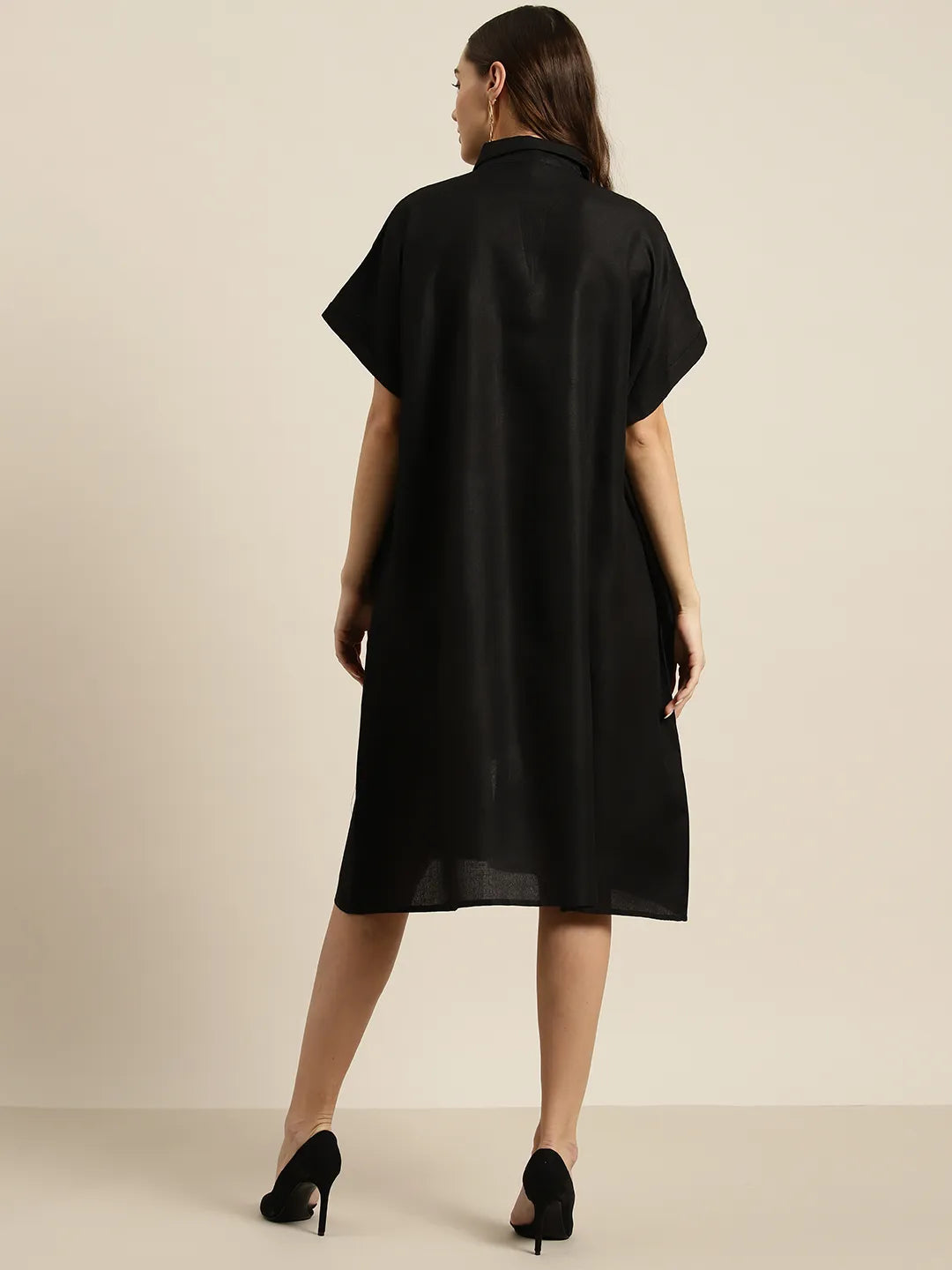 Solid Black cotton slub Resort Oversize dress