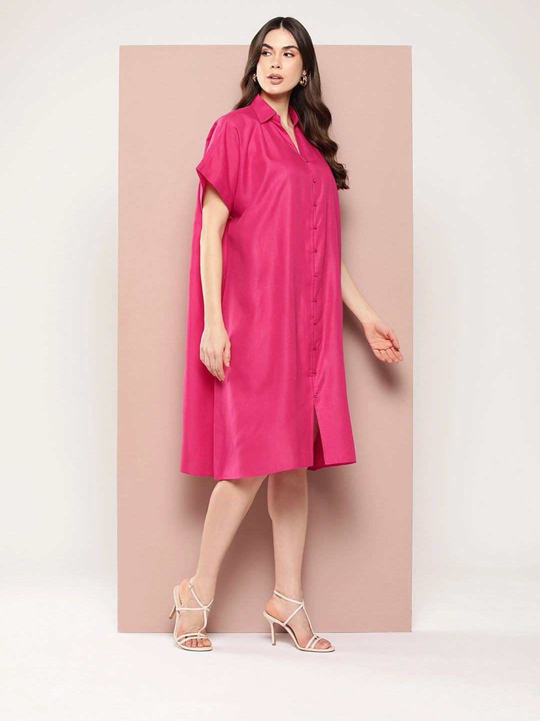 Oversized Cotton slub front open loop button dress