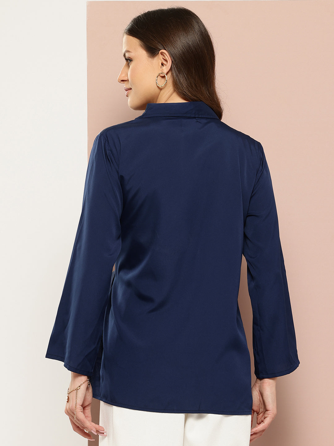 Solid Navy & contrast printed wrap around top