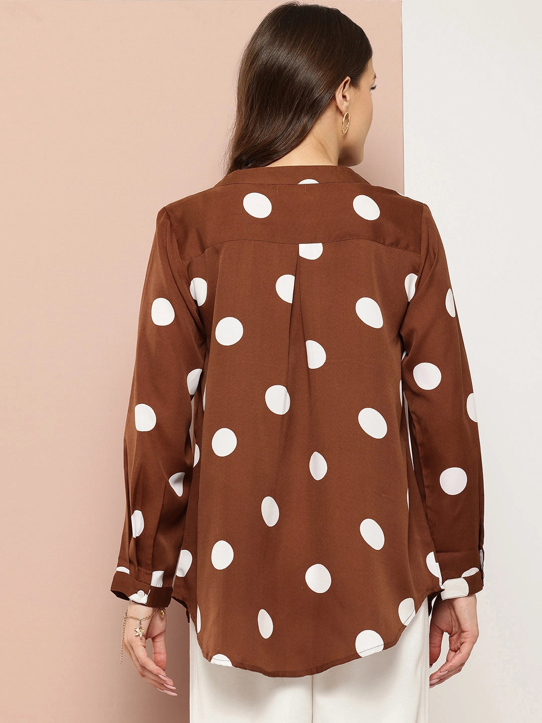 Brown and white big polka dot shirt