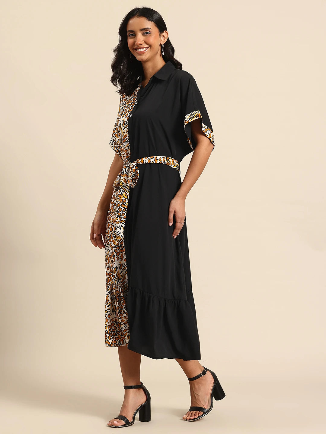 Color-block oversized dress with belt