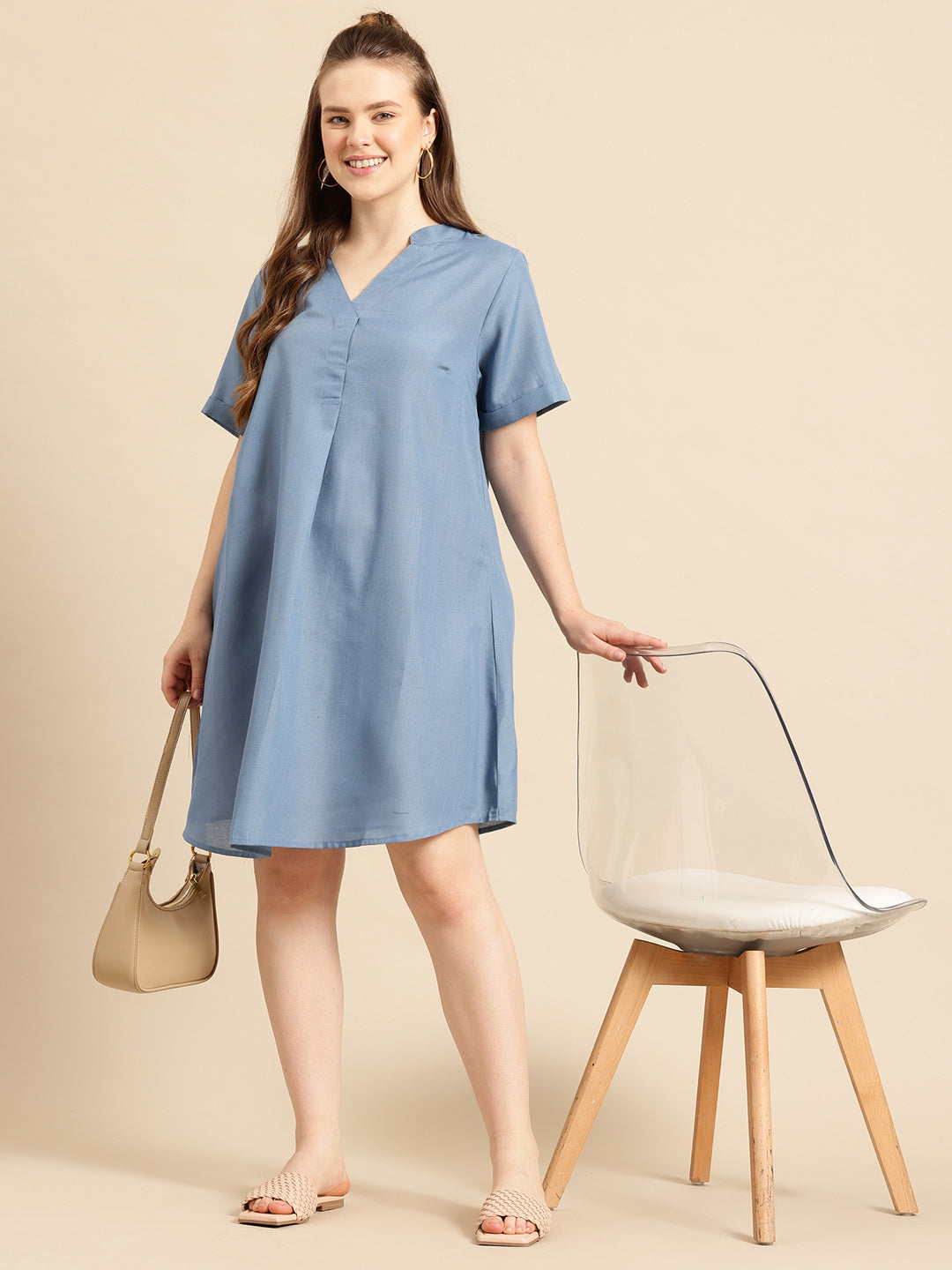 Grey A-Line Cotton Dress