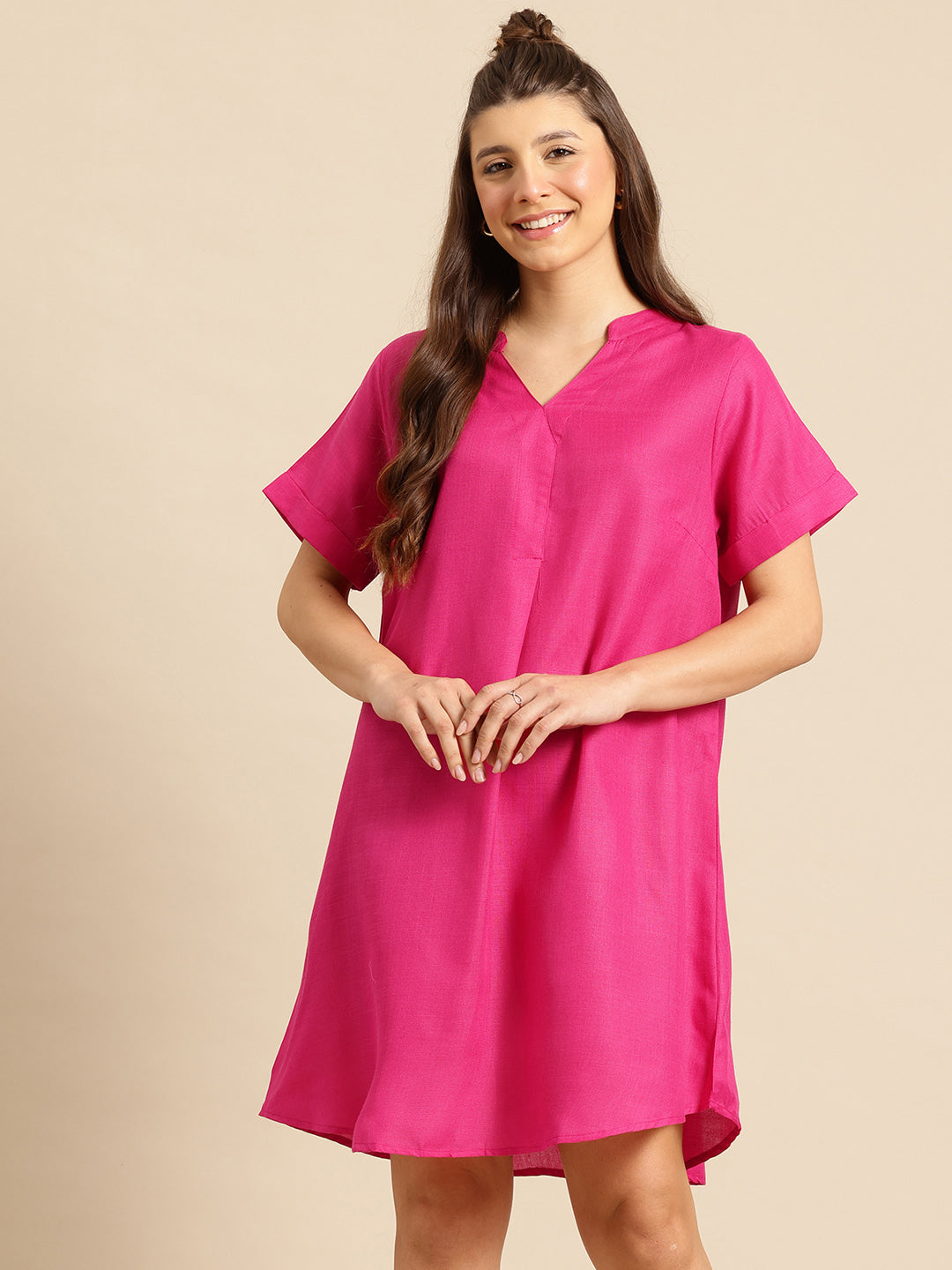 Magenta A-Line Cotton Dress
