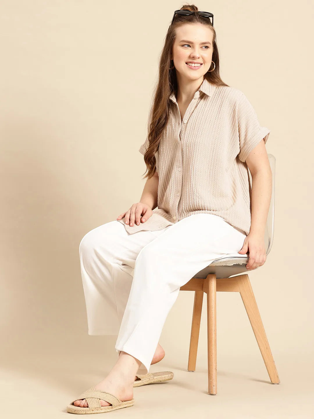 Beige Lycra Regular Shirt