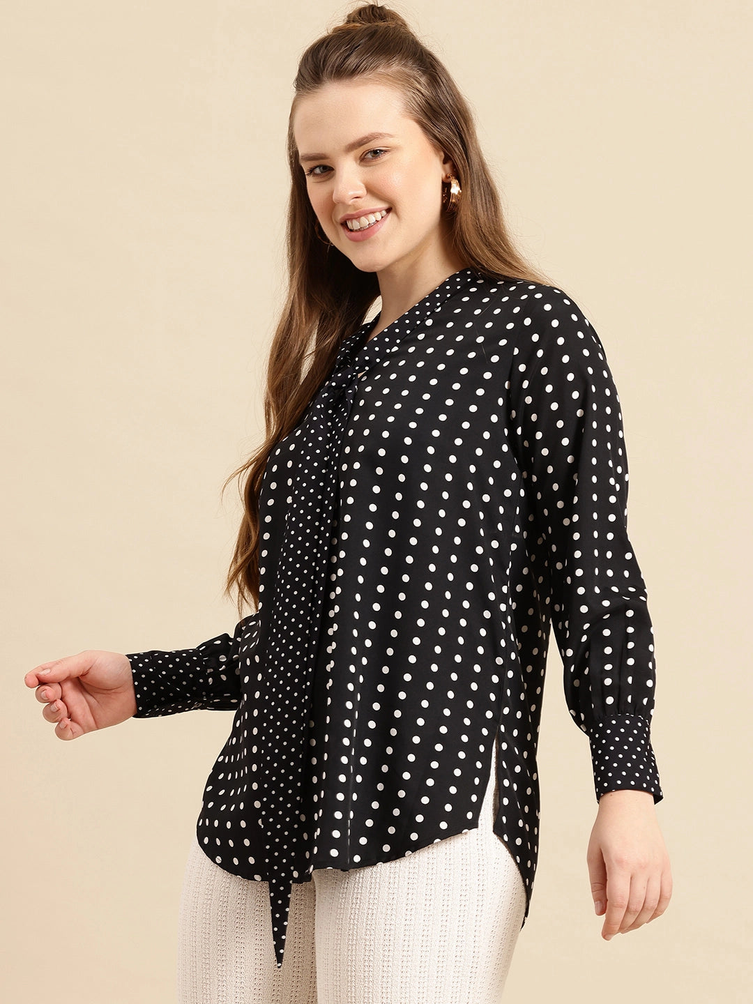 Black Polka Tie Top