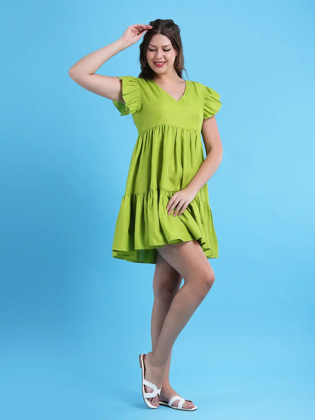 Green cotton tiered dress