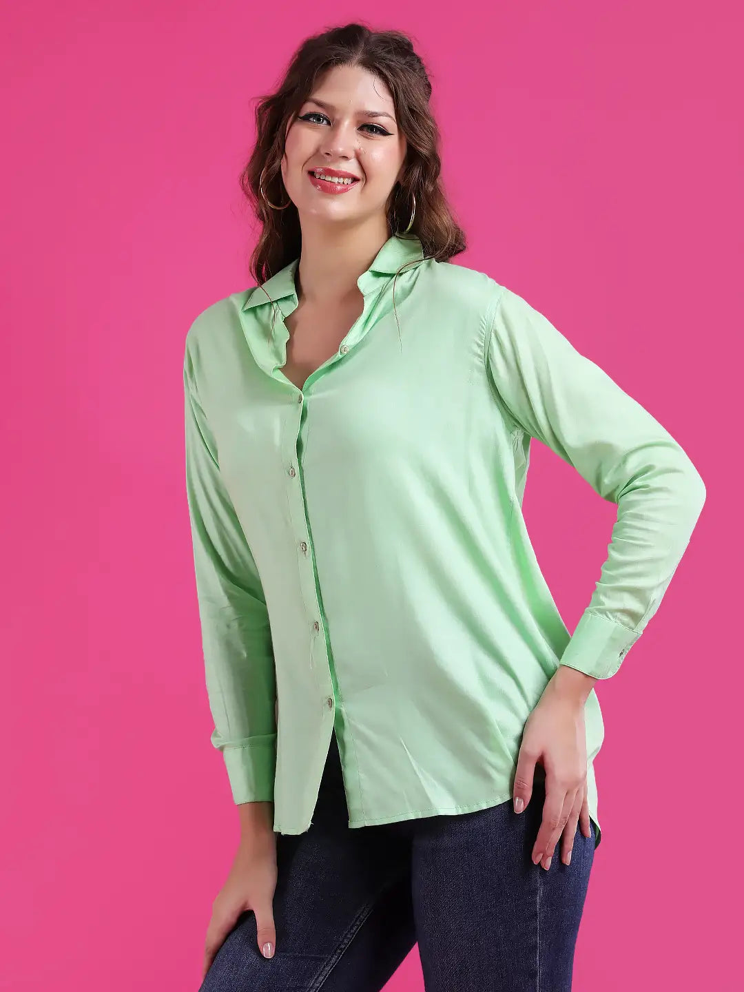 Turquoise rayon full placket shirt
