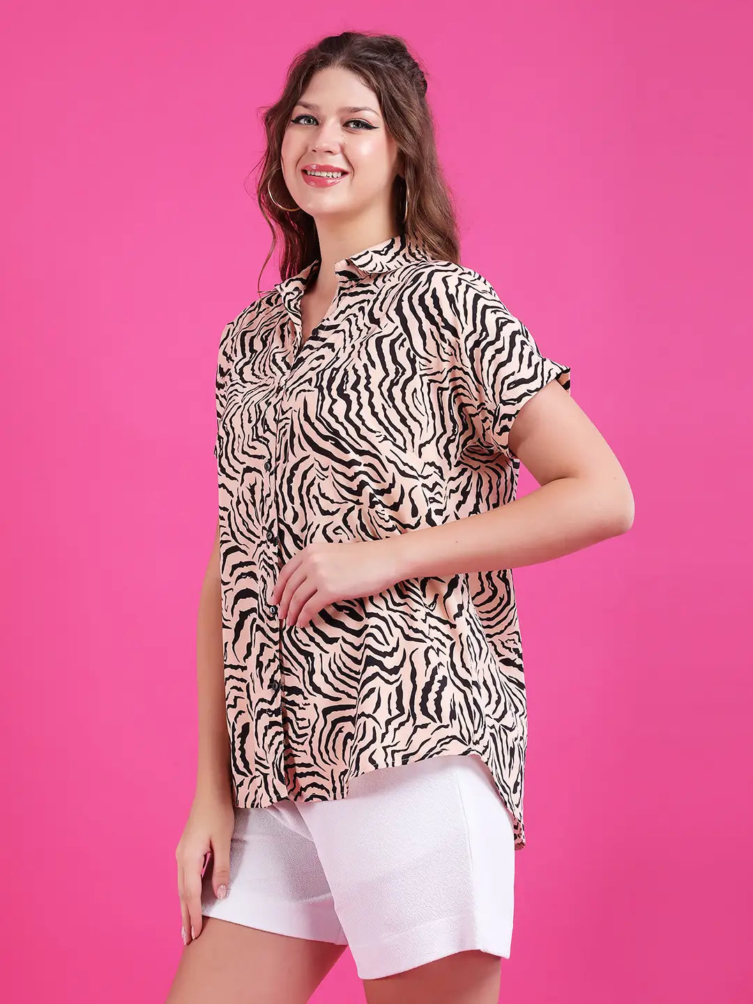 Animal print drop shoulder shirt