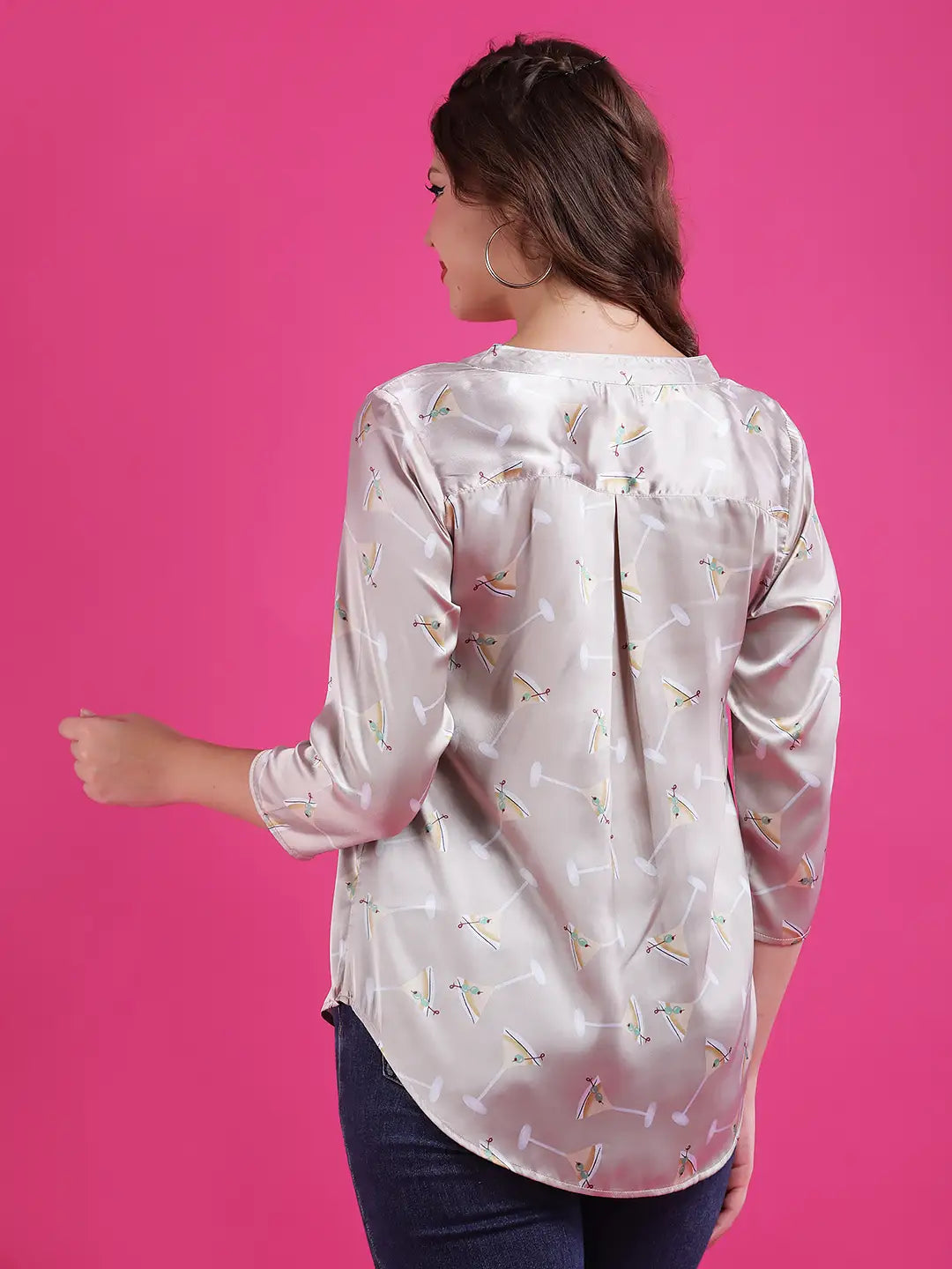 Beige half placket shirt