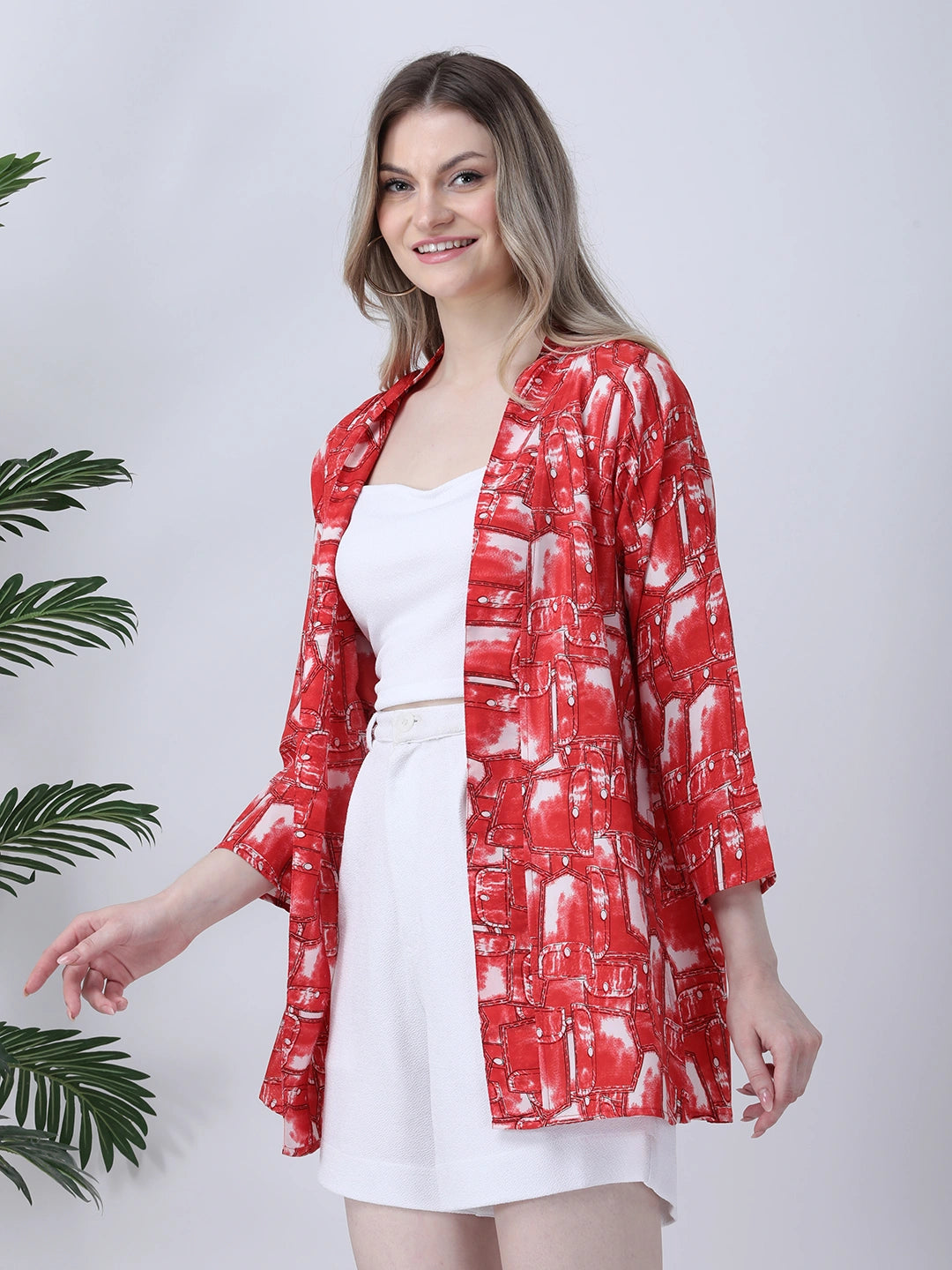 Red printed shrug