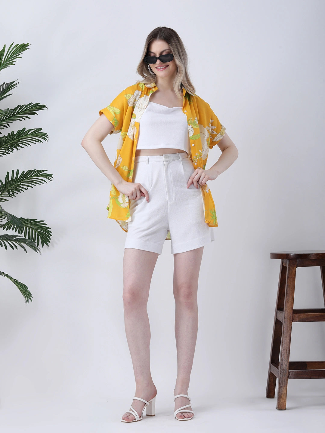 Mustard rayon drop shoulder shirt
