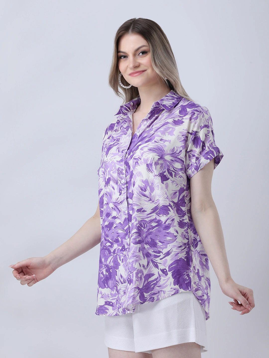 Lavender rayon drop shoulder shirt