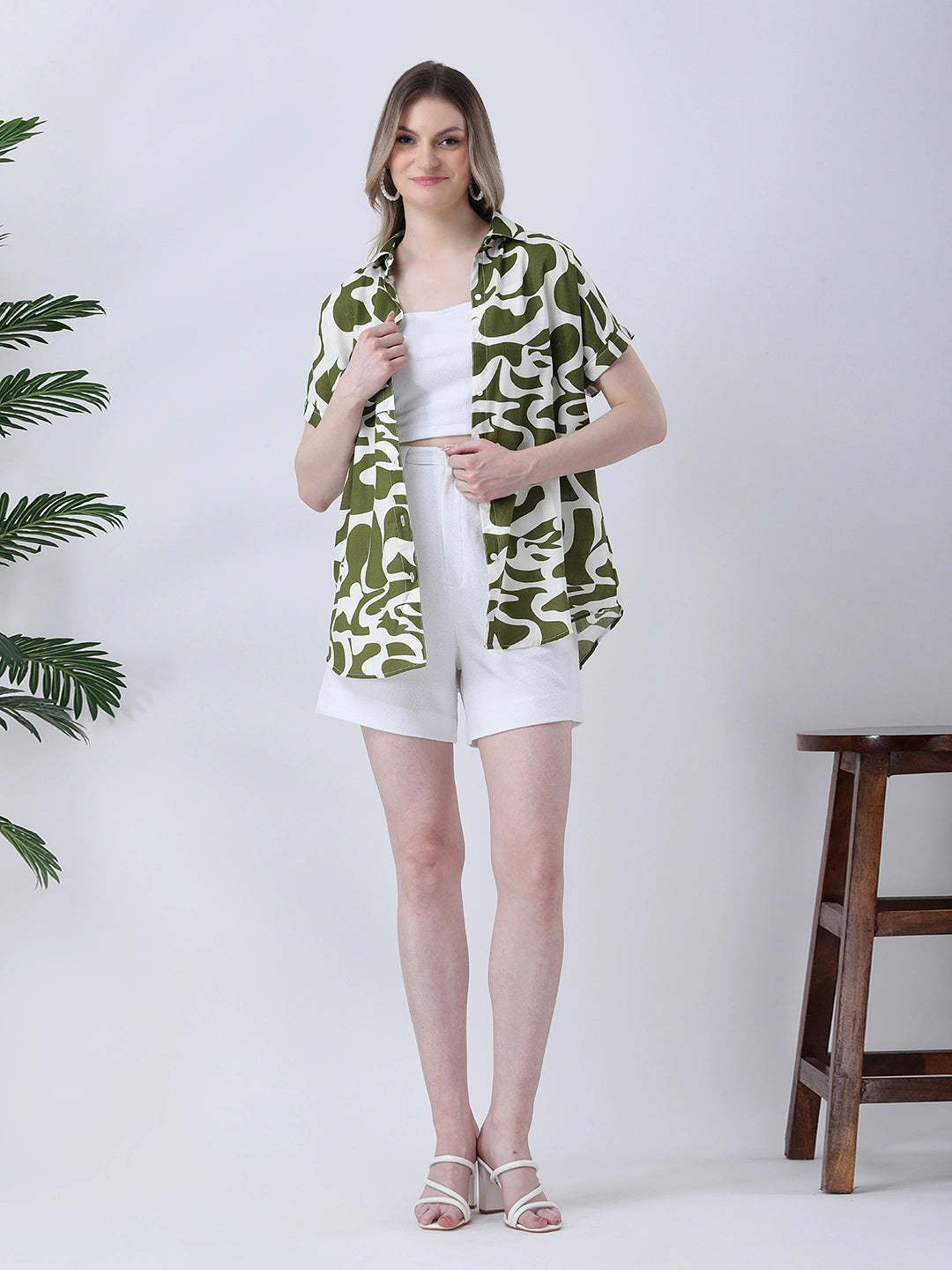 Olive rayon drop shoulder shirt