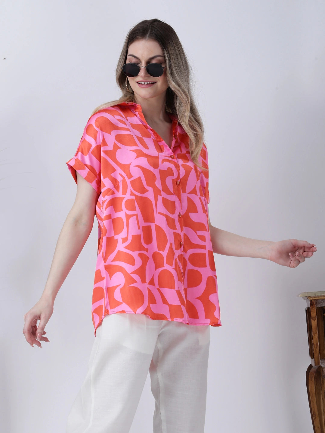 Abstract print drop shoulder shirt