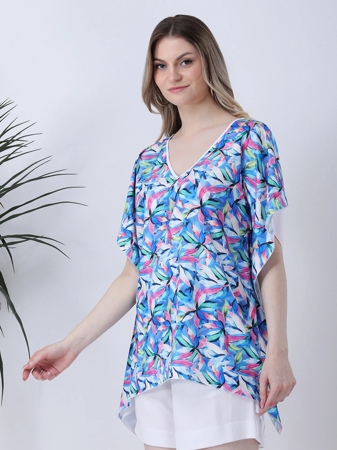 Blue Floral print short kaftan