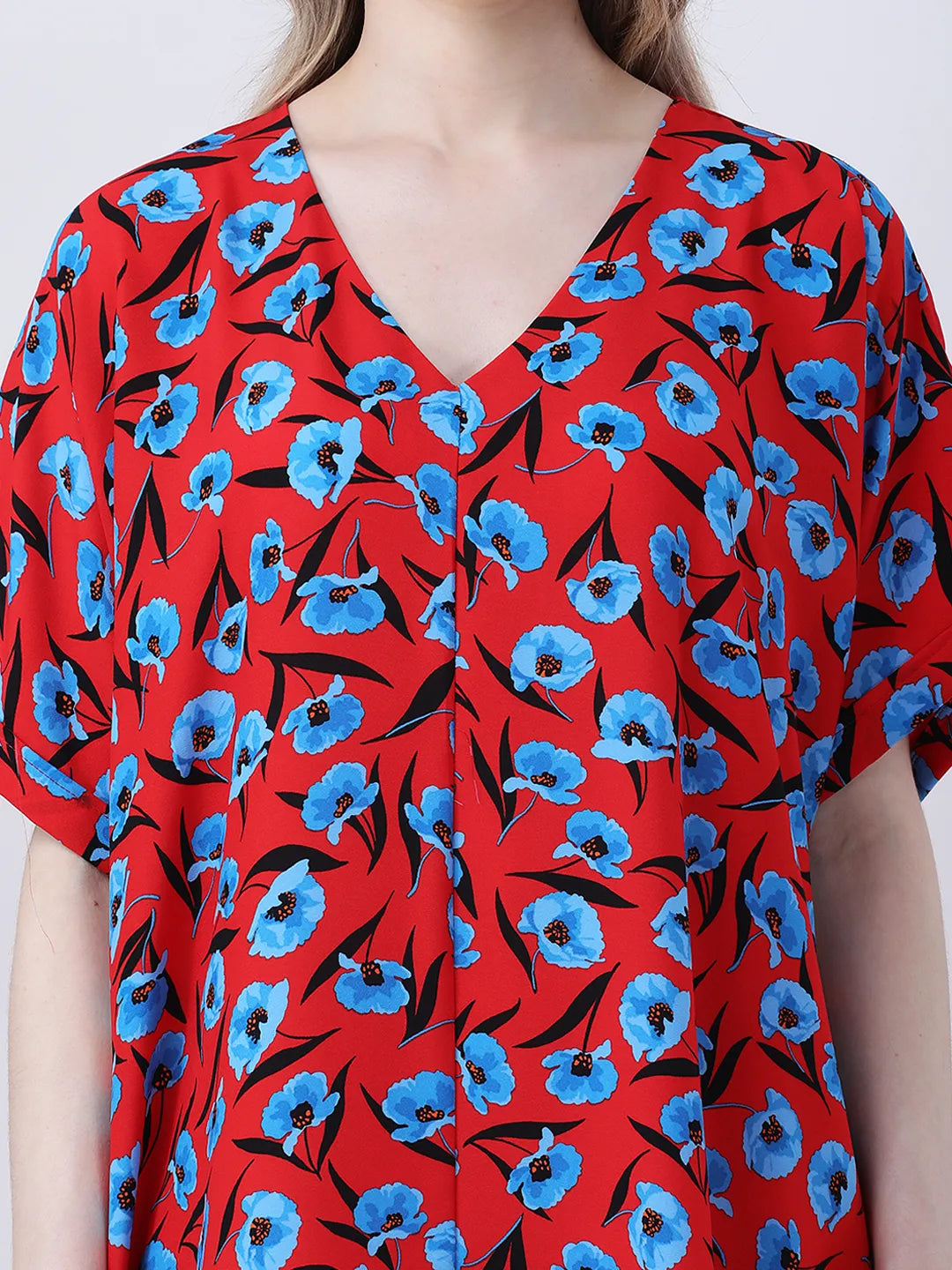 Floral print loose fit dress with front slit