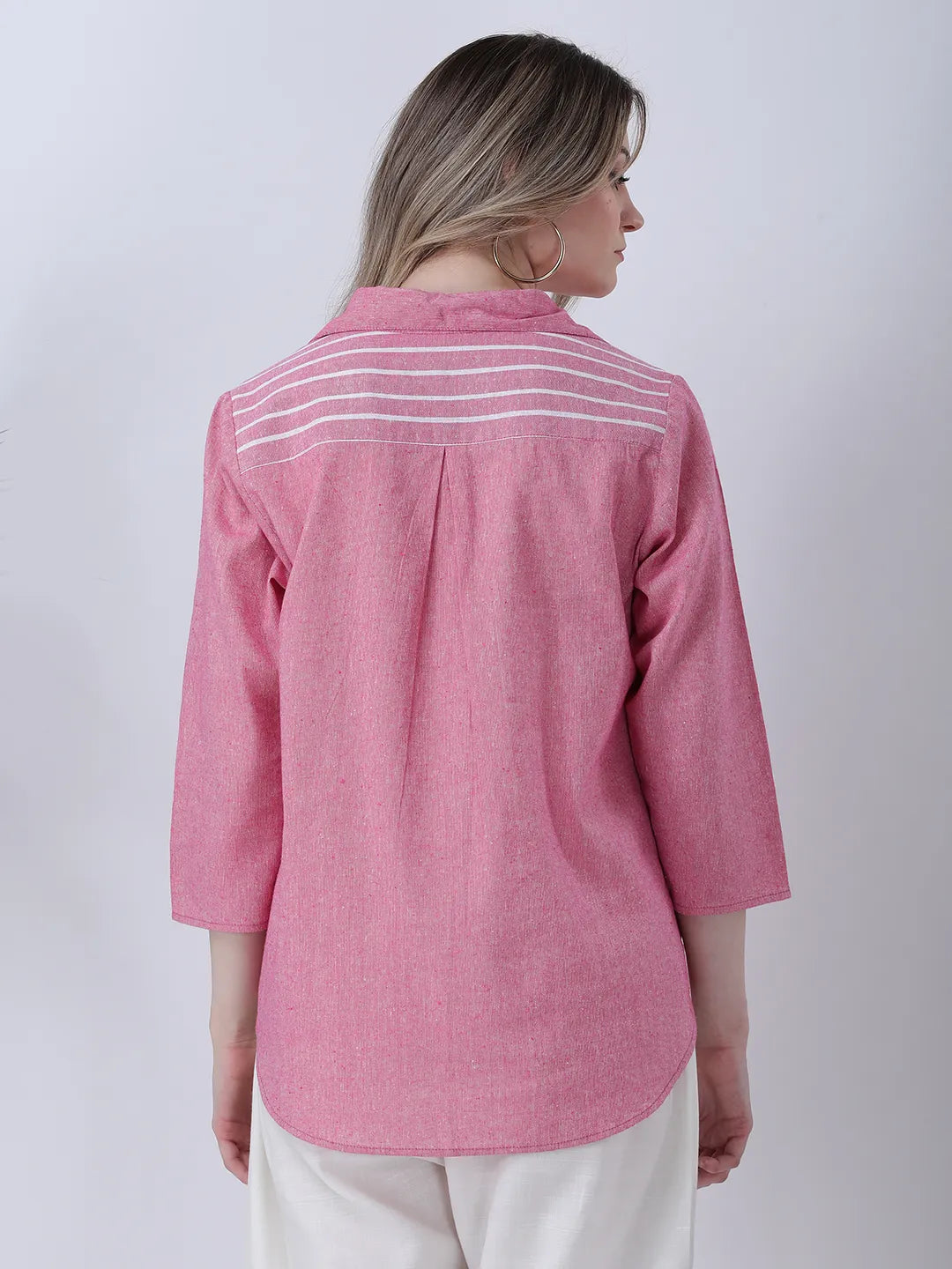 Pink half placket collared linen shirt