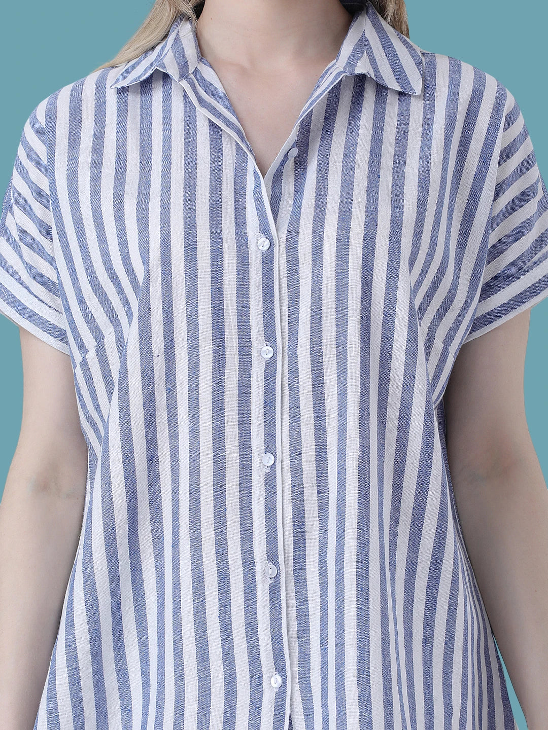 Blue stripe drop shoulder linen shirt