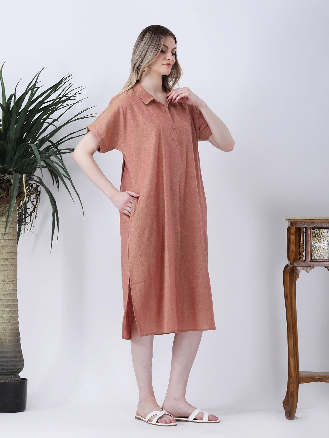 Rust brown oversize linen dress