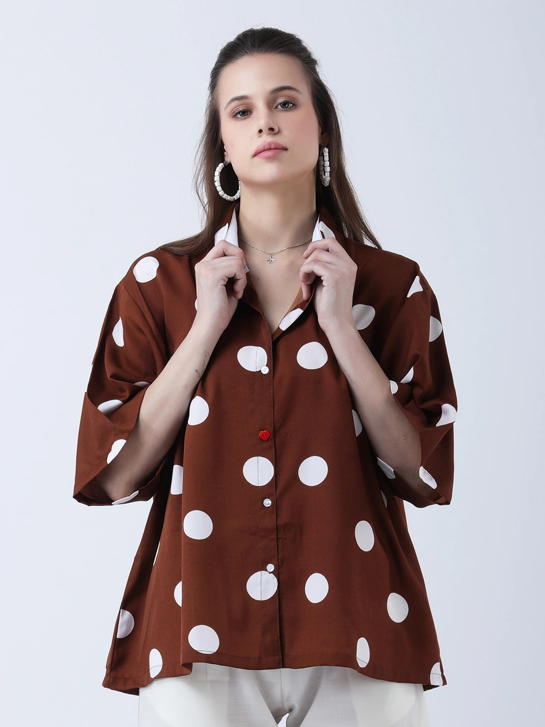 Brown polka oversized shirt