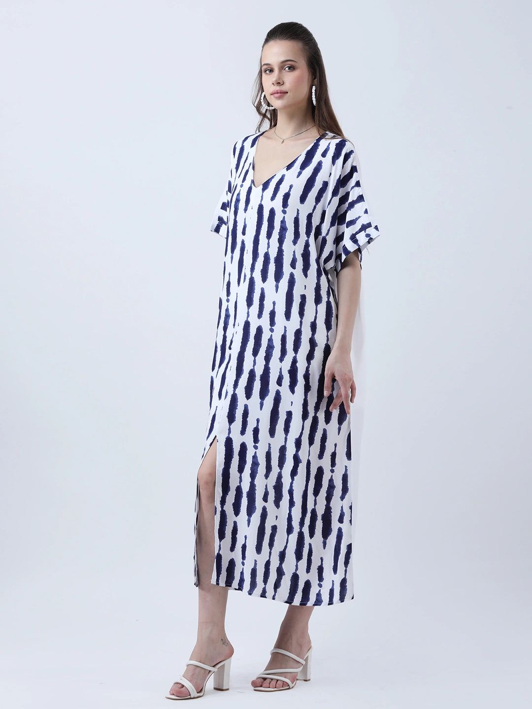 Tie dye printed rayon loose fit dress with front slit