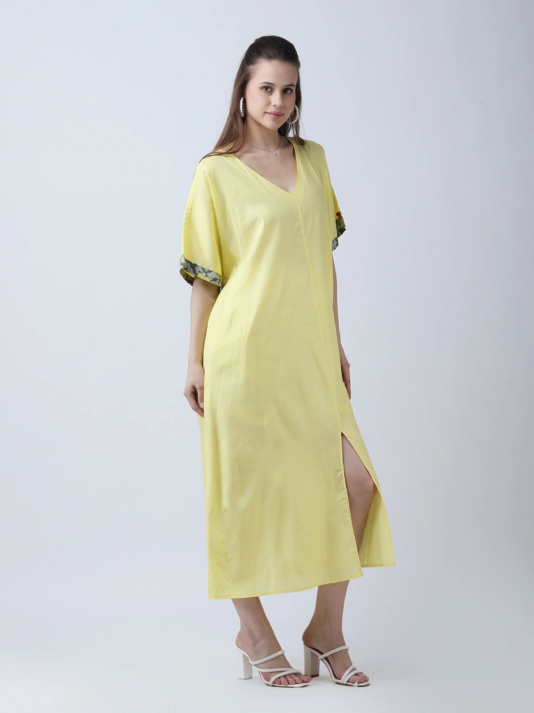 Lemon Yellow loose fit dress with front slit