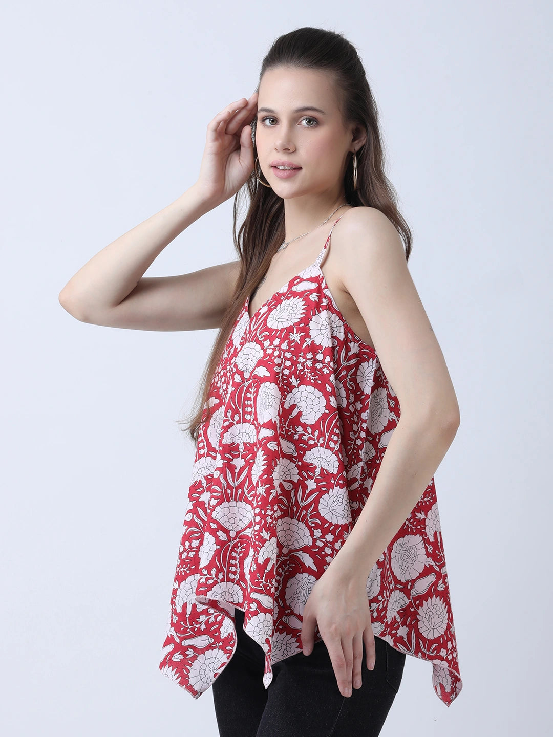 Cotton block print spaghetti top