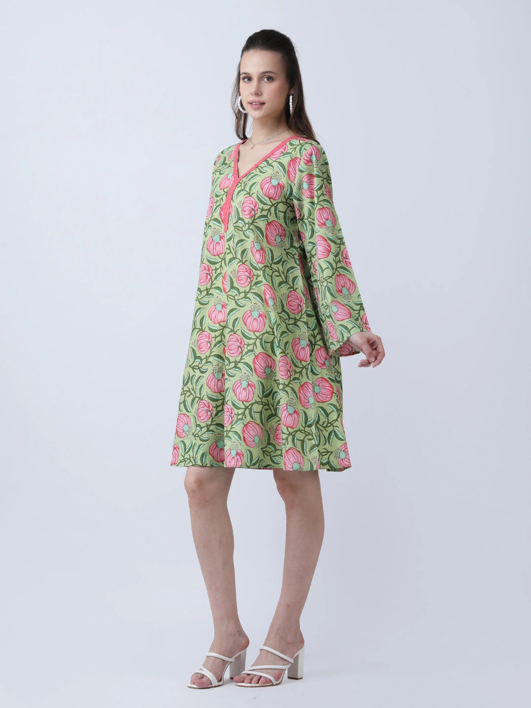 Cotton block print A-line dress