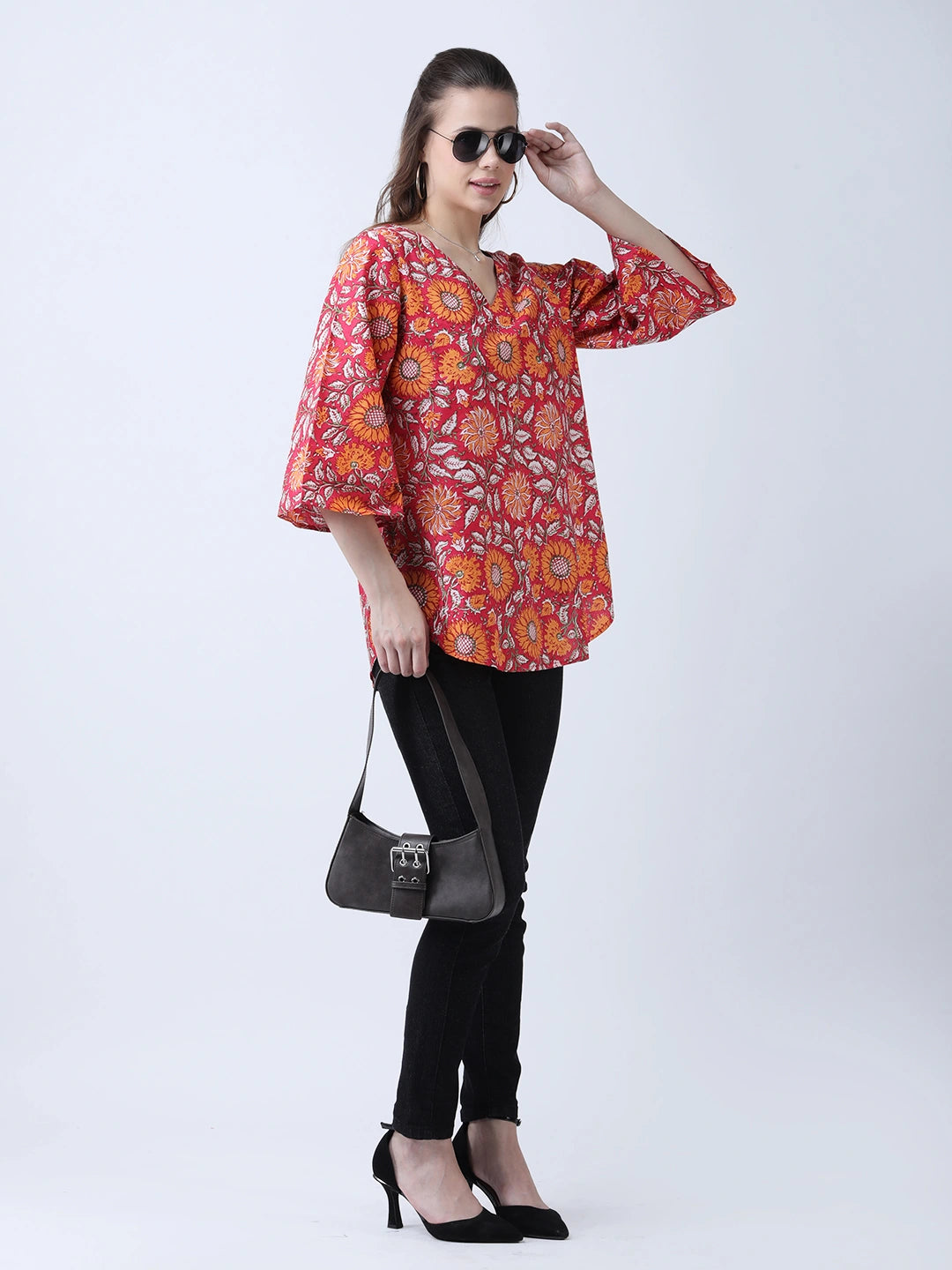 Cotton block print A-line top
