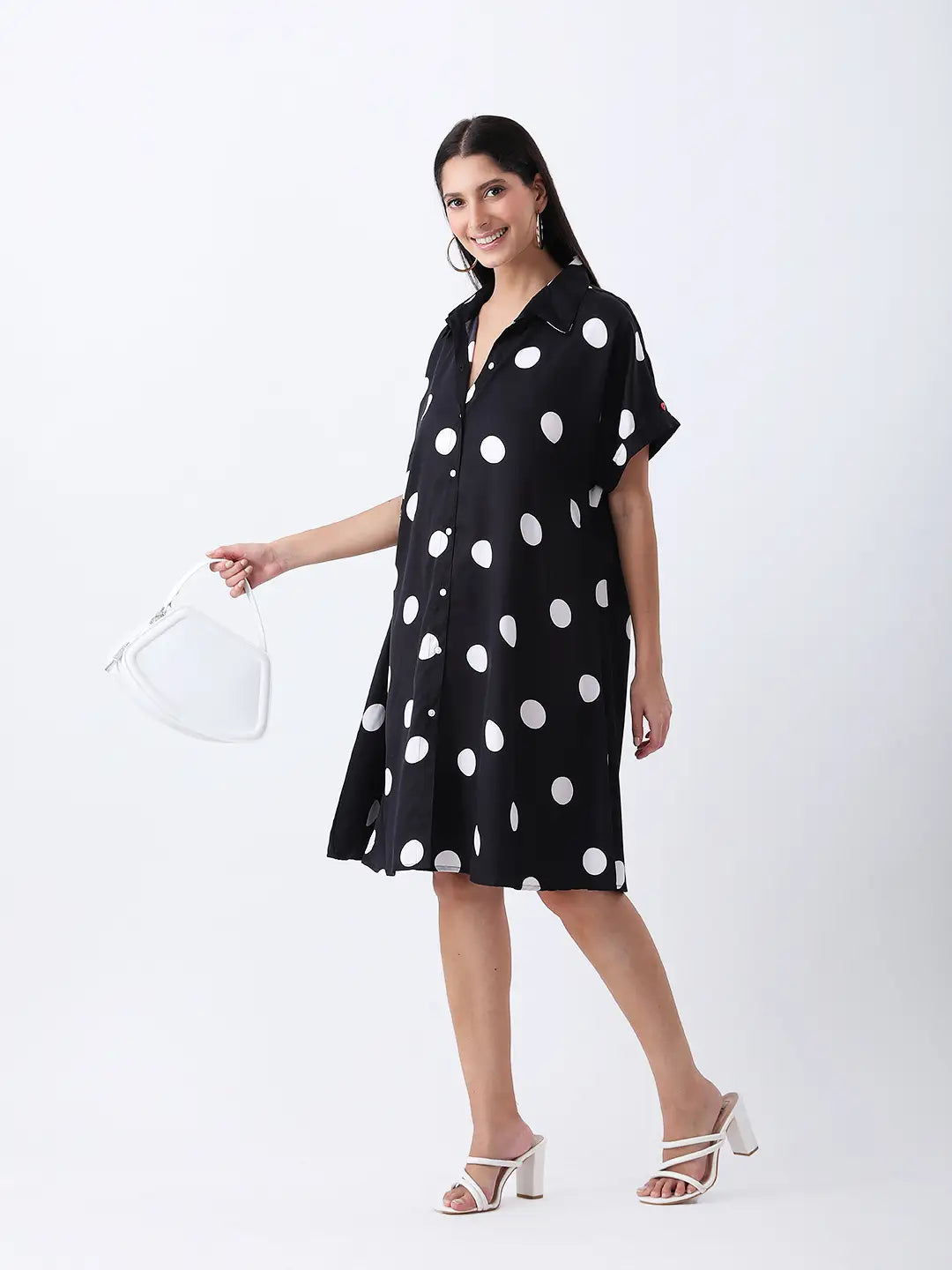Black polka shirt dress