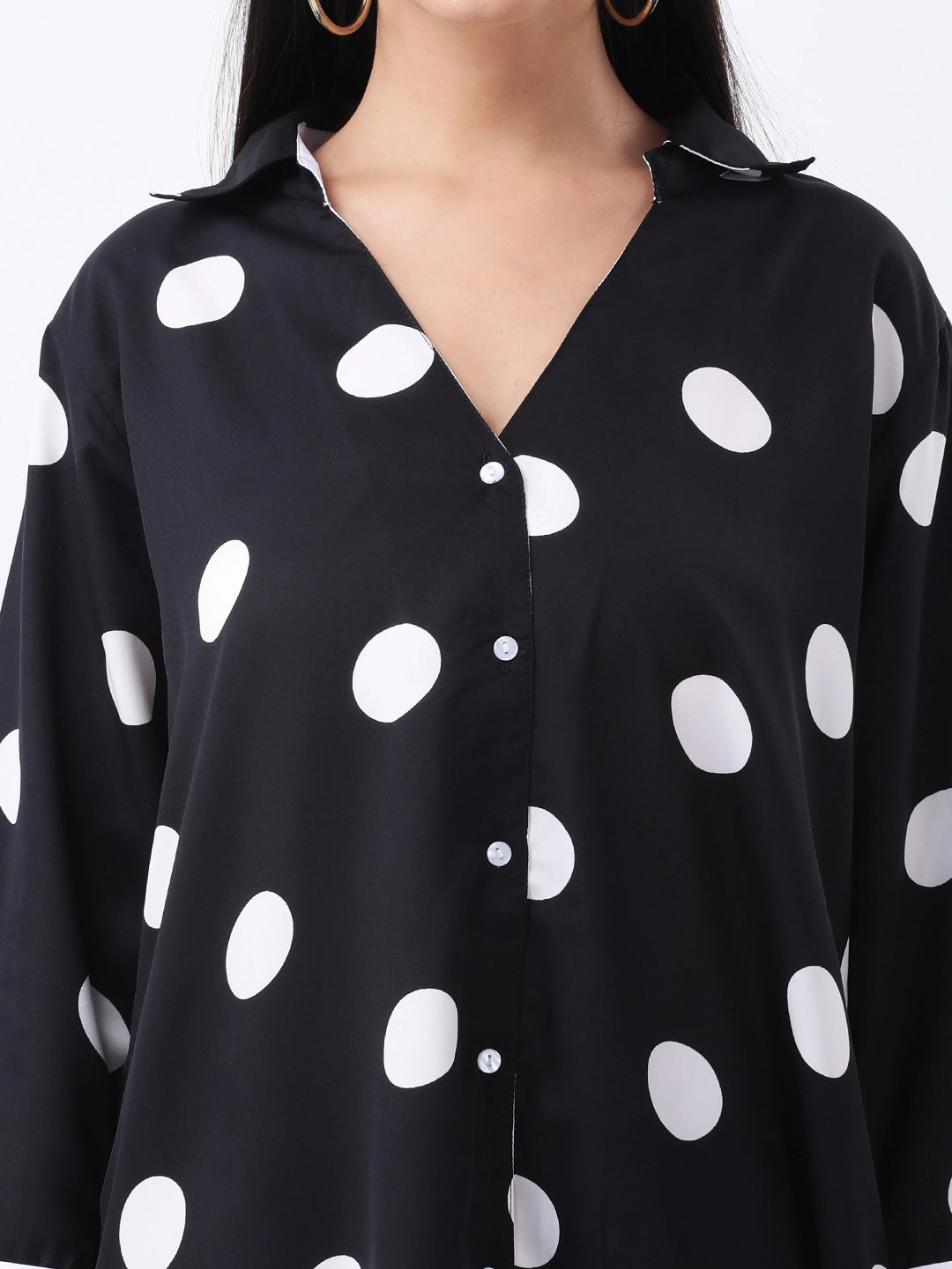 Black polka shirt dress with v neck