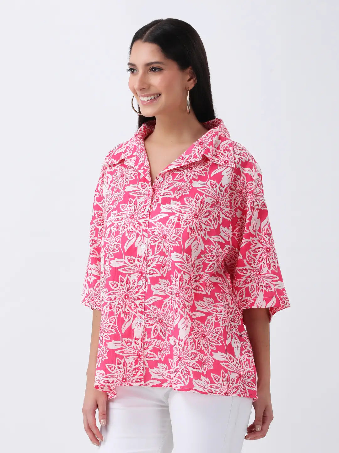 Cotton printed oversized shirt