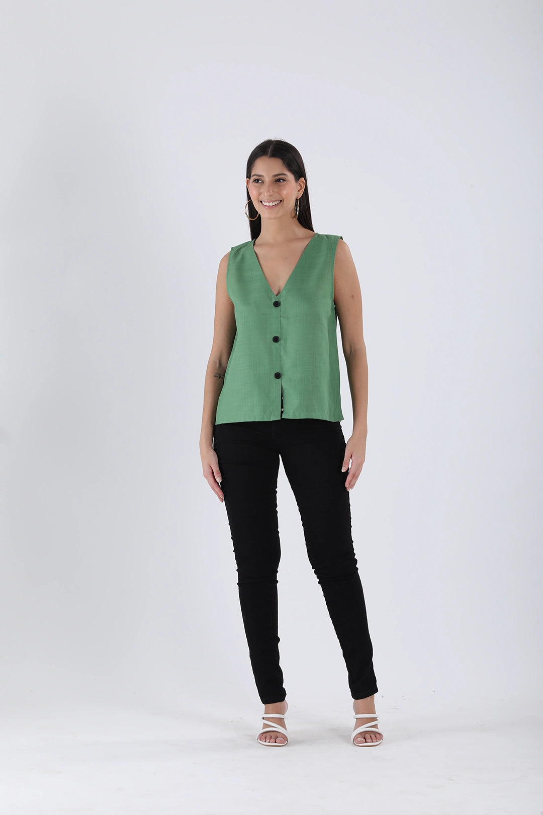 Green cotton slub vest top