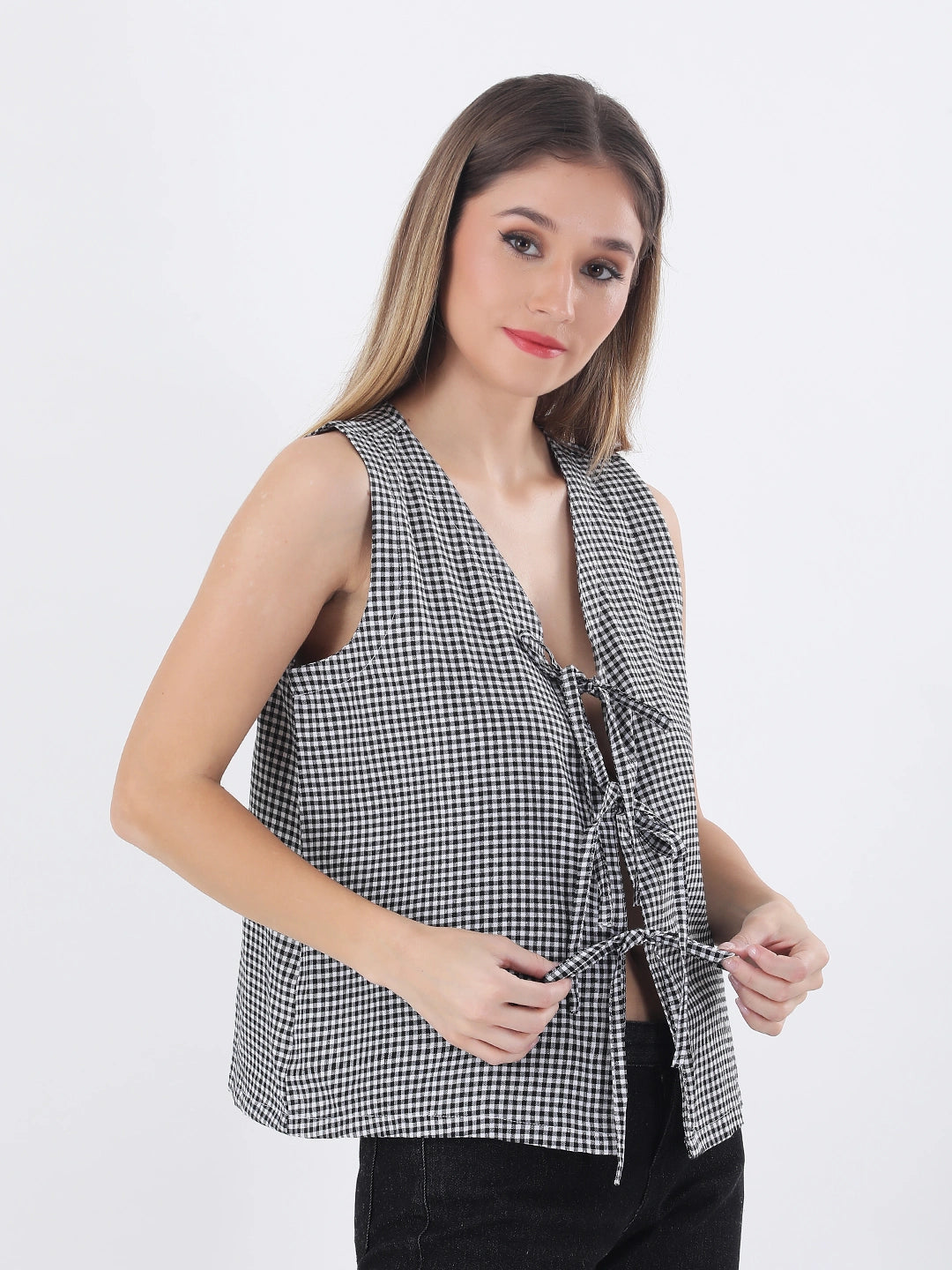 Black and white gingham vest top