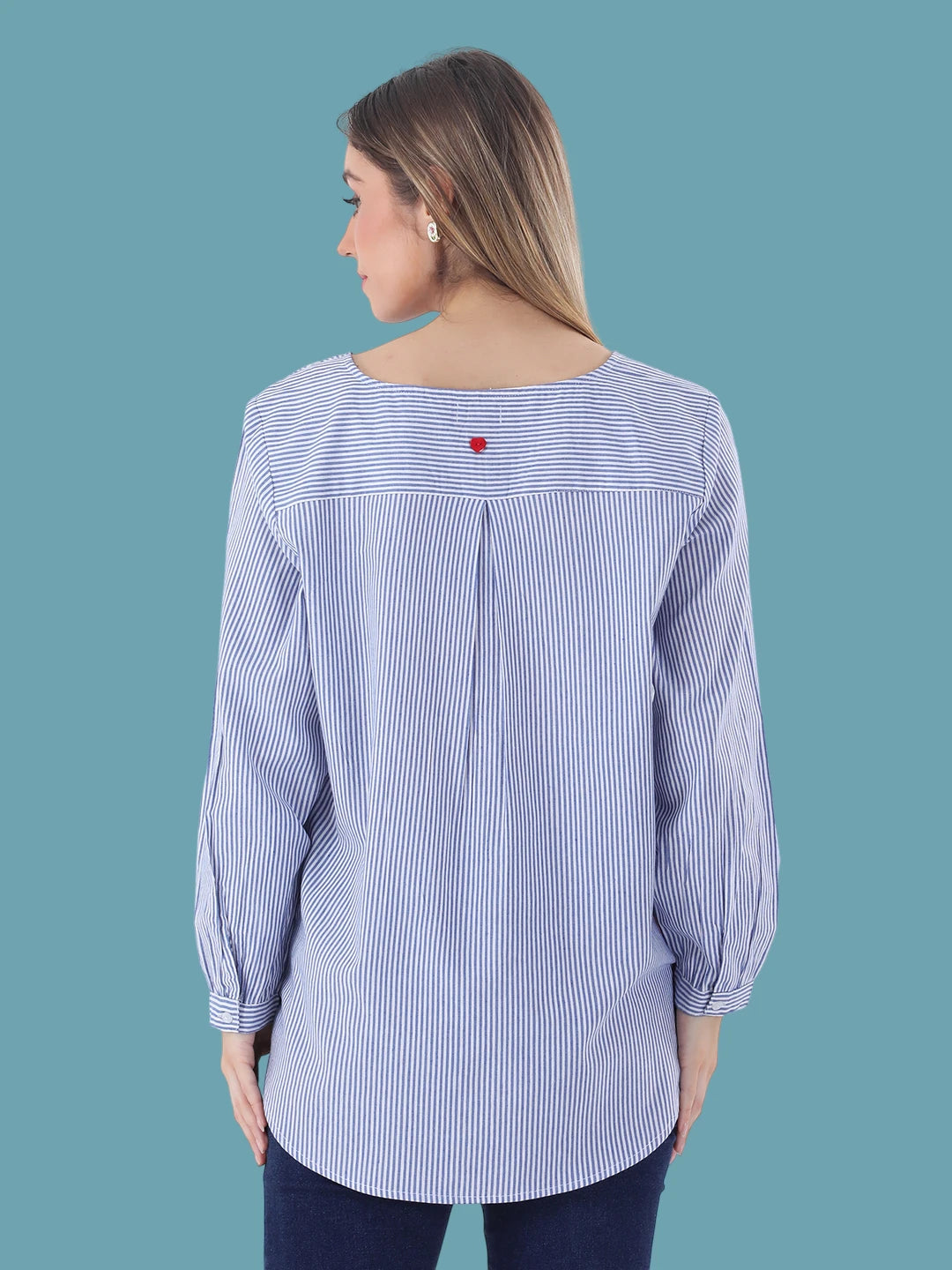 Cotton striped empire top with lace detailing