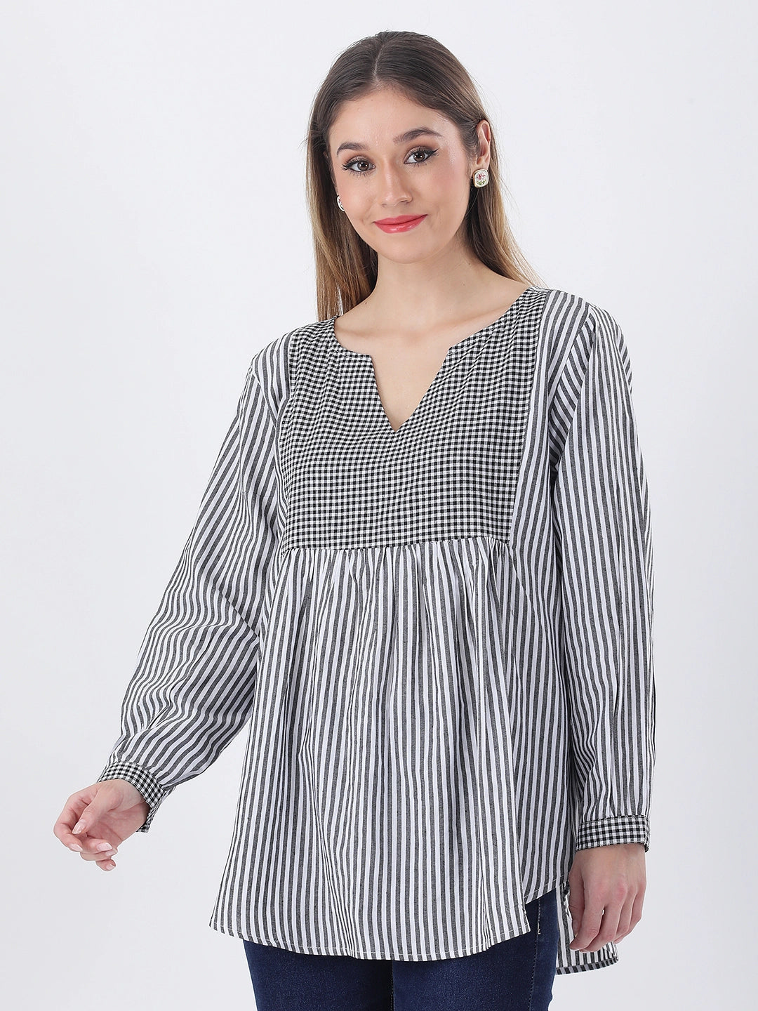 Cotton striped empire top