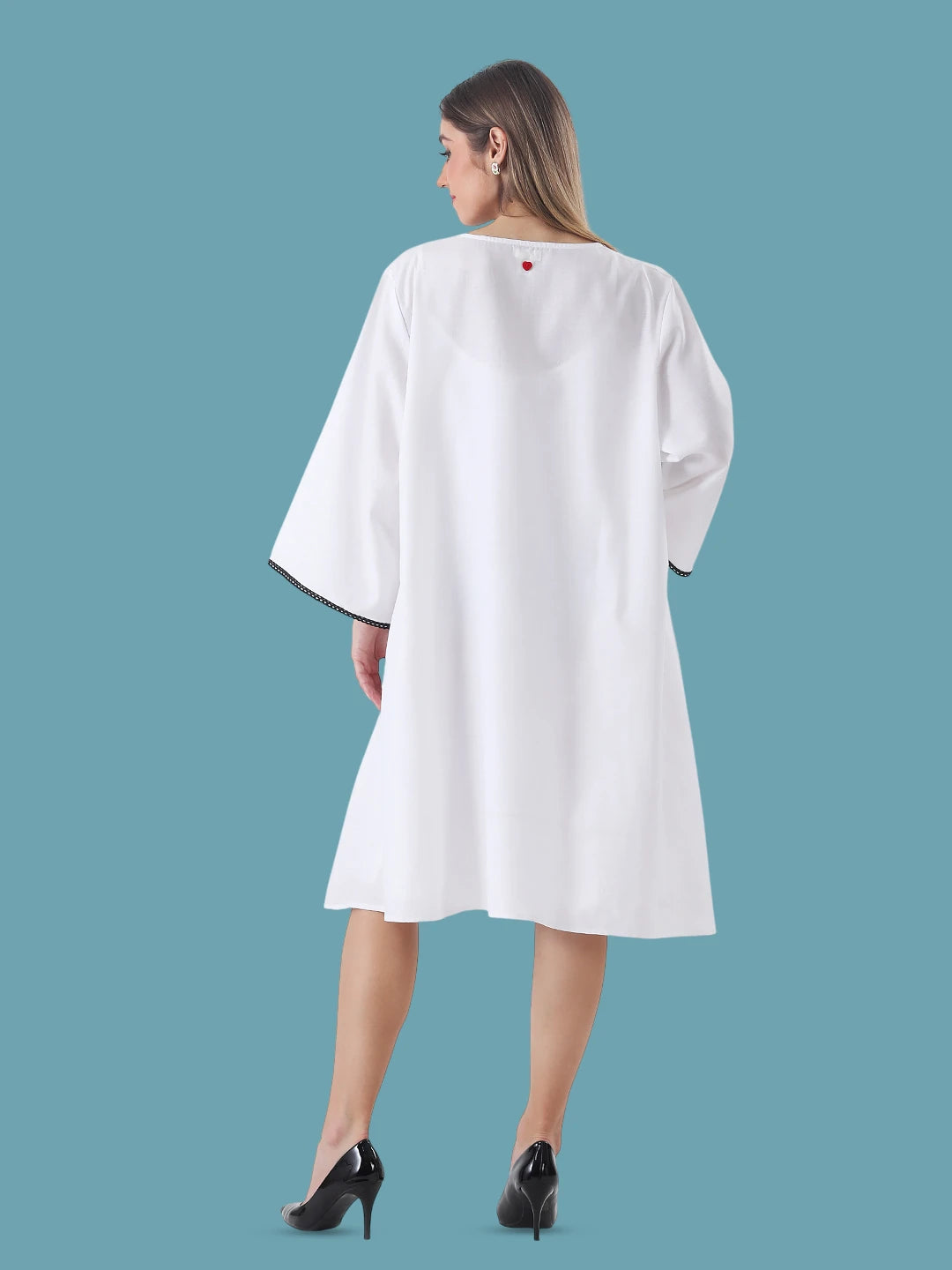 White cotton pleated pintuck tunic dress