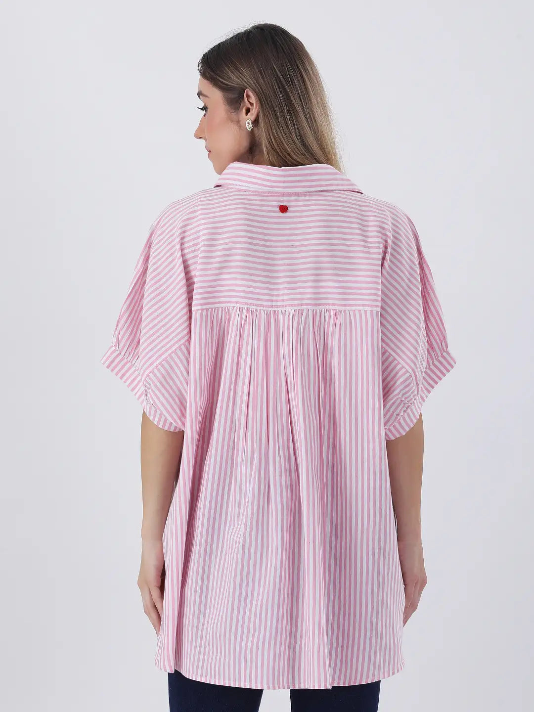 Pink Stripe cotton drop shoulder oversized shirt