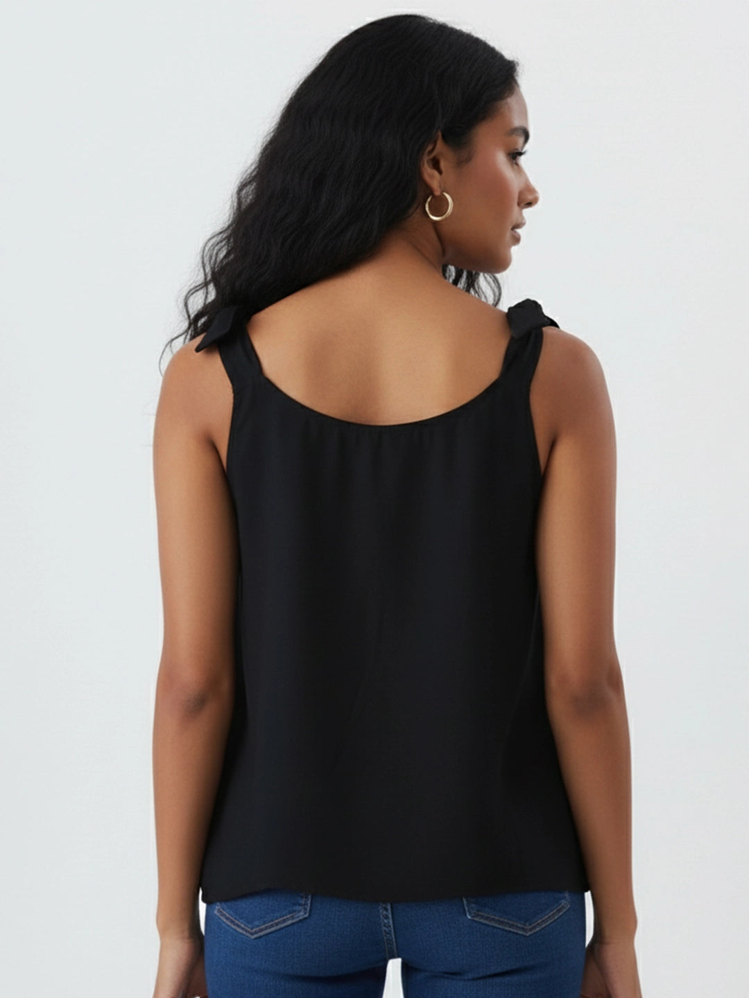 Rayon black bow strap top