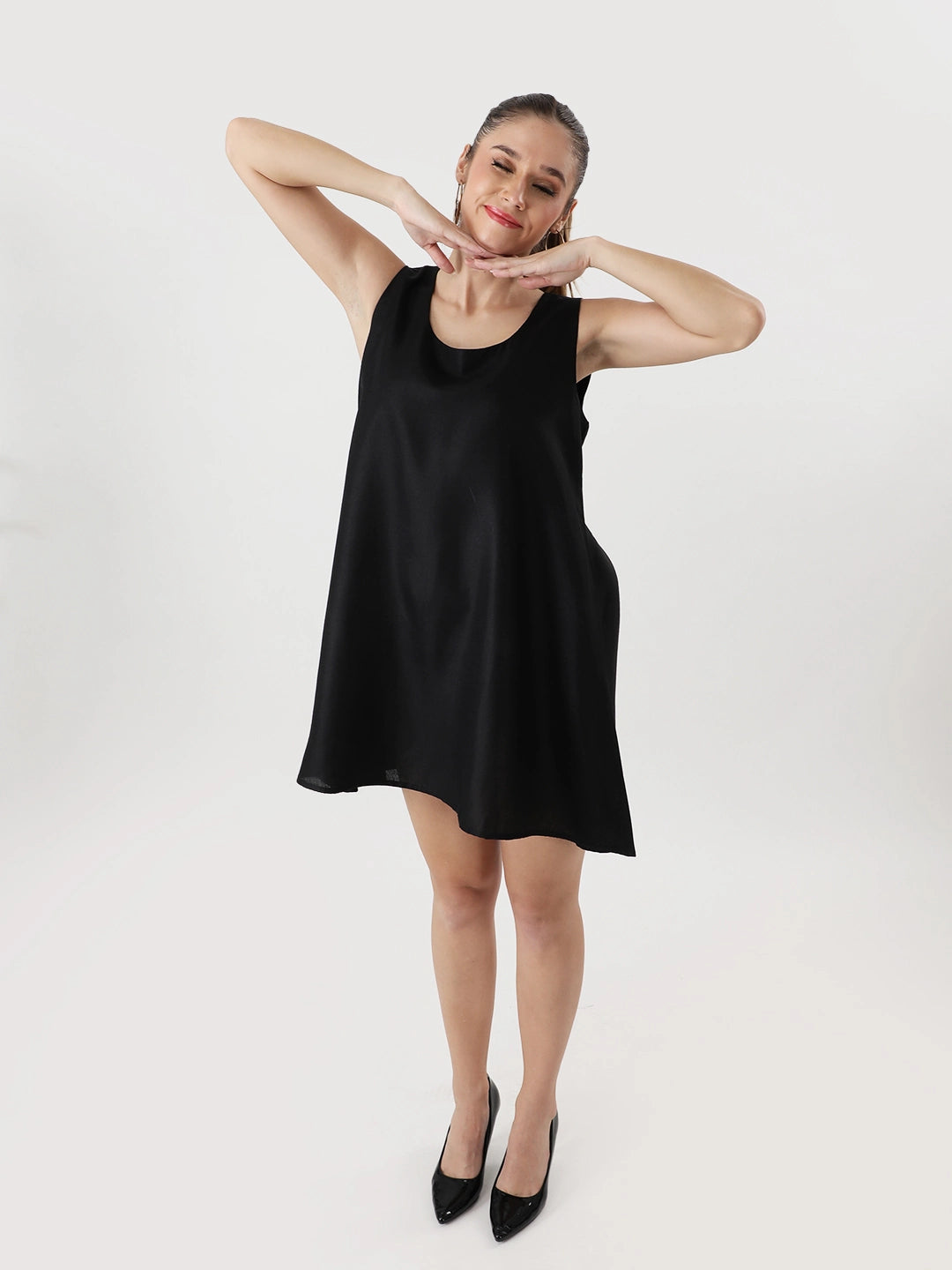 Black cotton slub dress