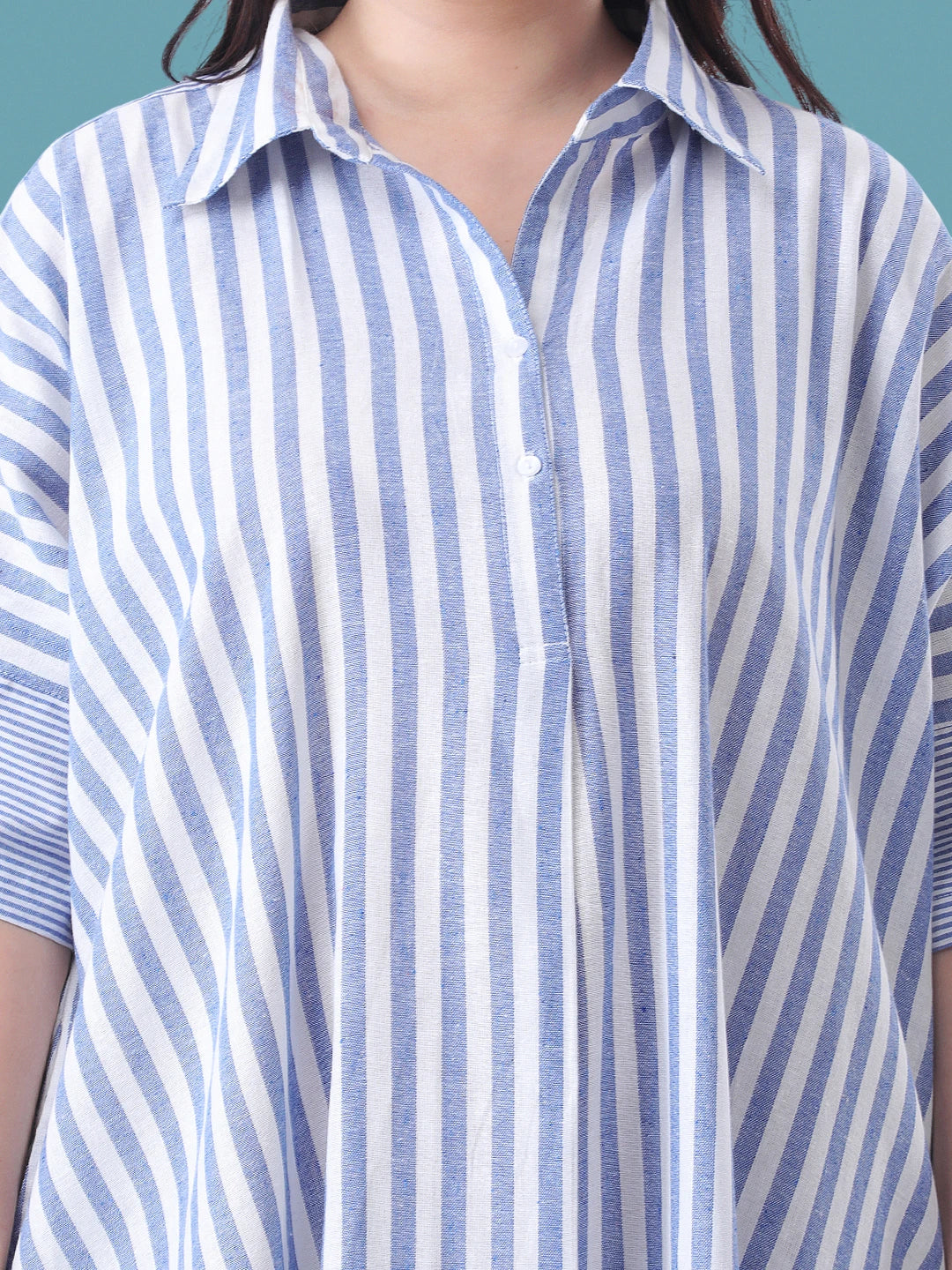 Blue stripe linen oversize dress