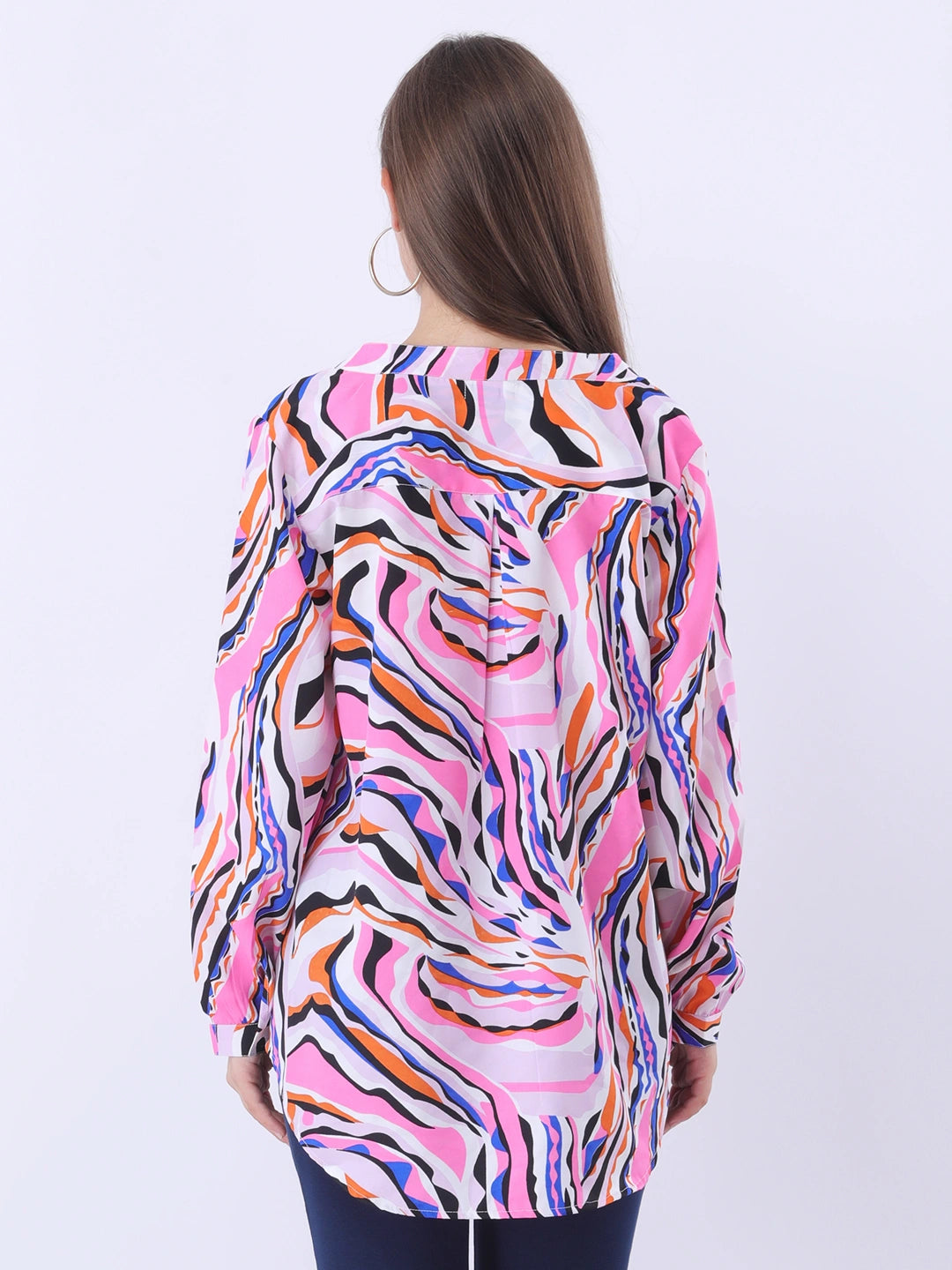 Abstract print mandarin collar shirt