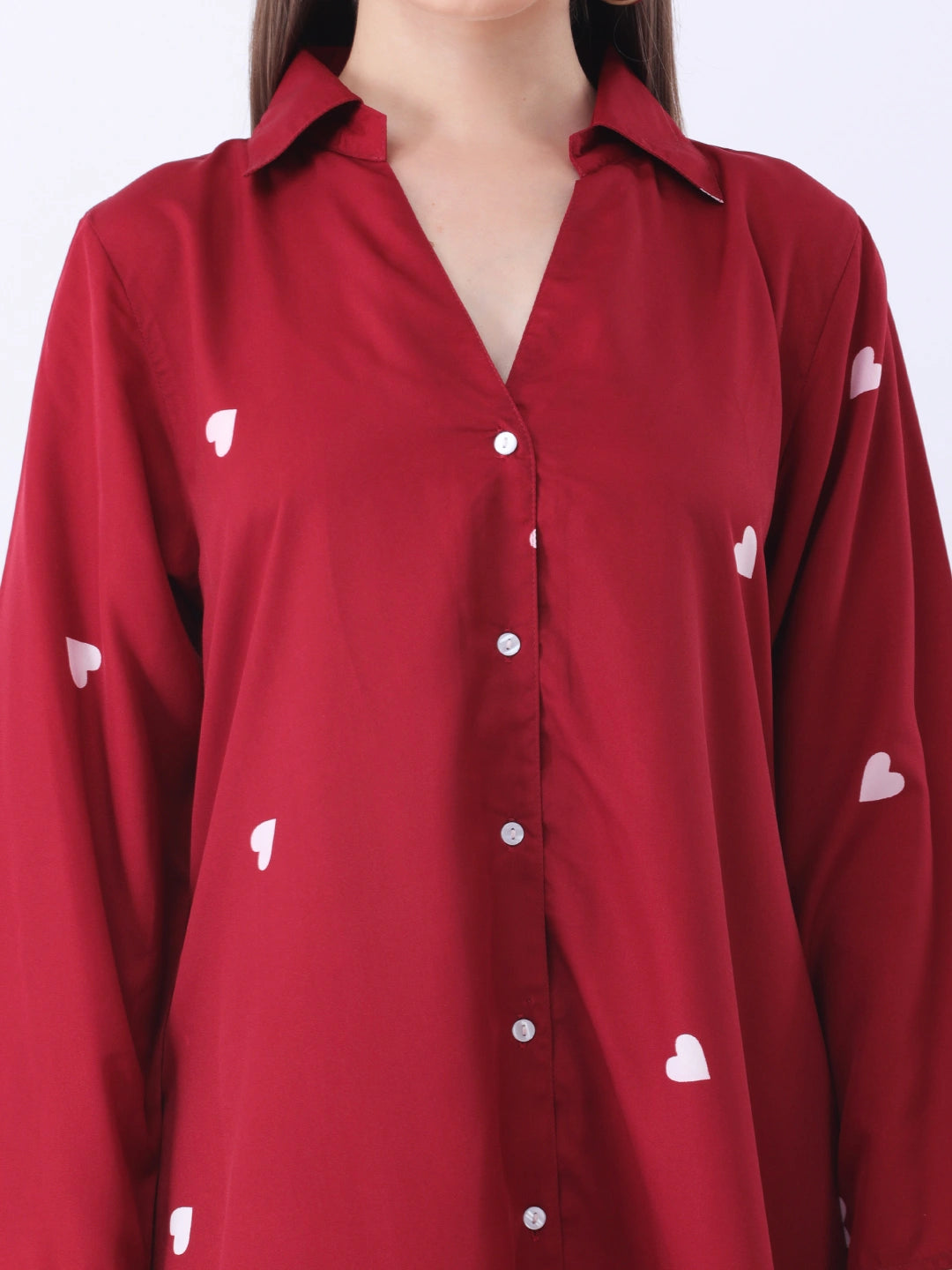 Maroon printed shirt dress