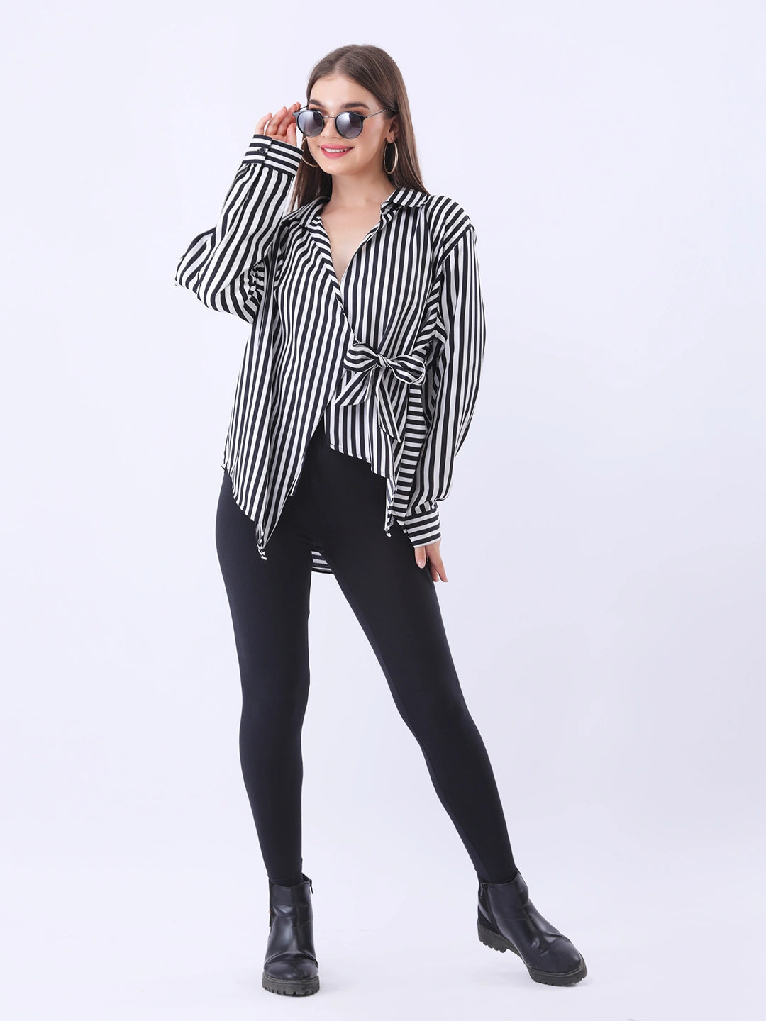 Black & white stripe wrap around shirt