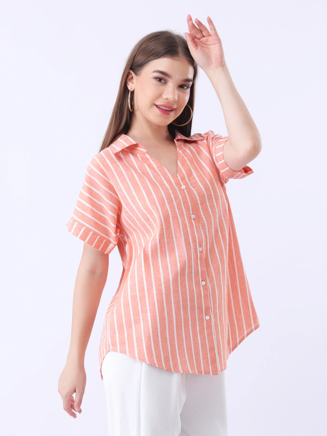 Stripe Linen drop shoulder shirt