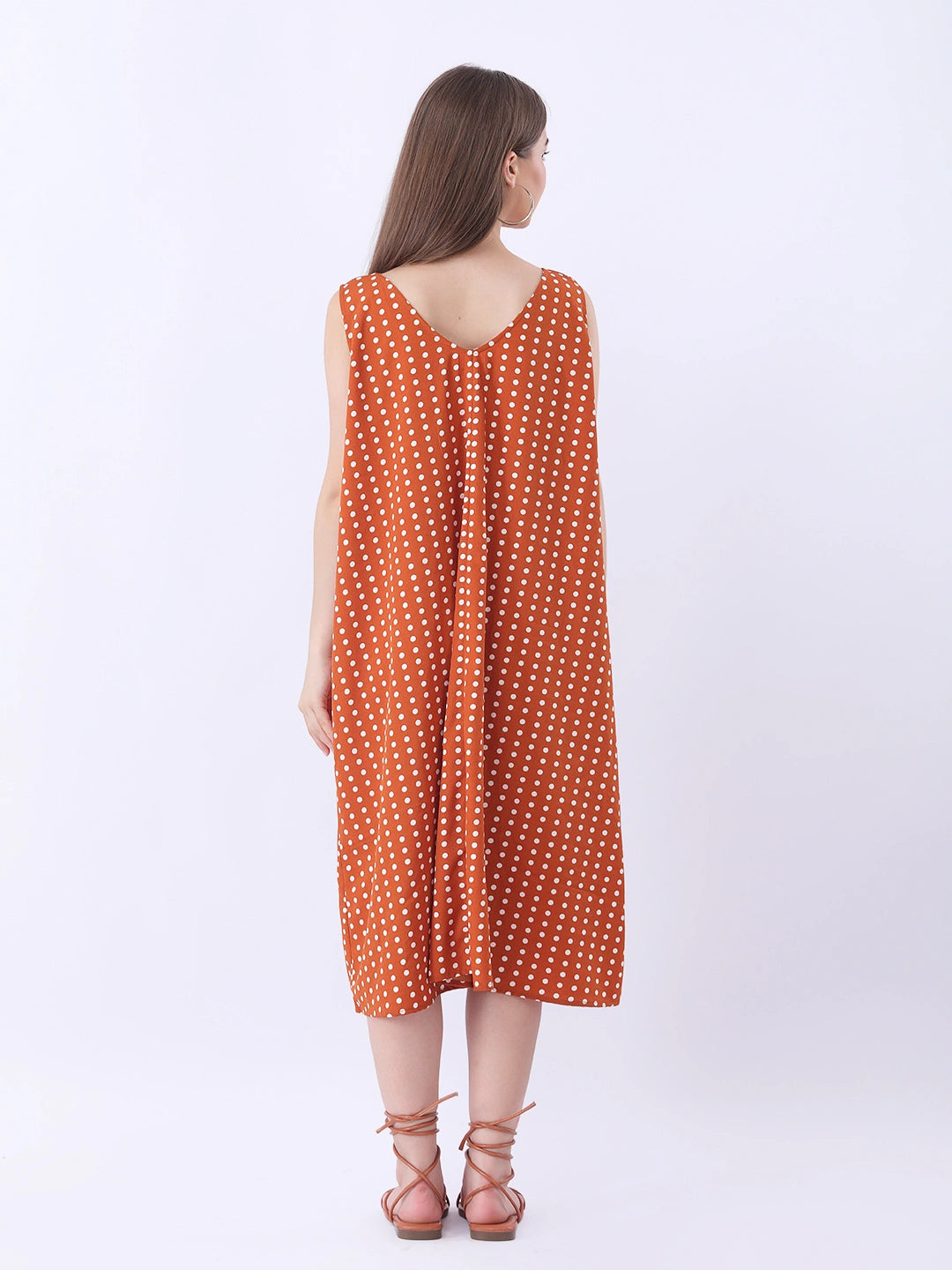 Polka dot sleeveless A-line dress