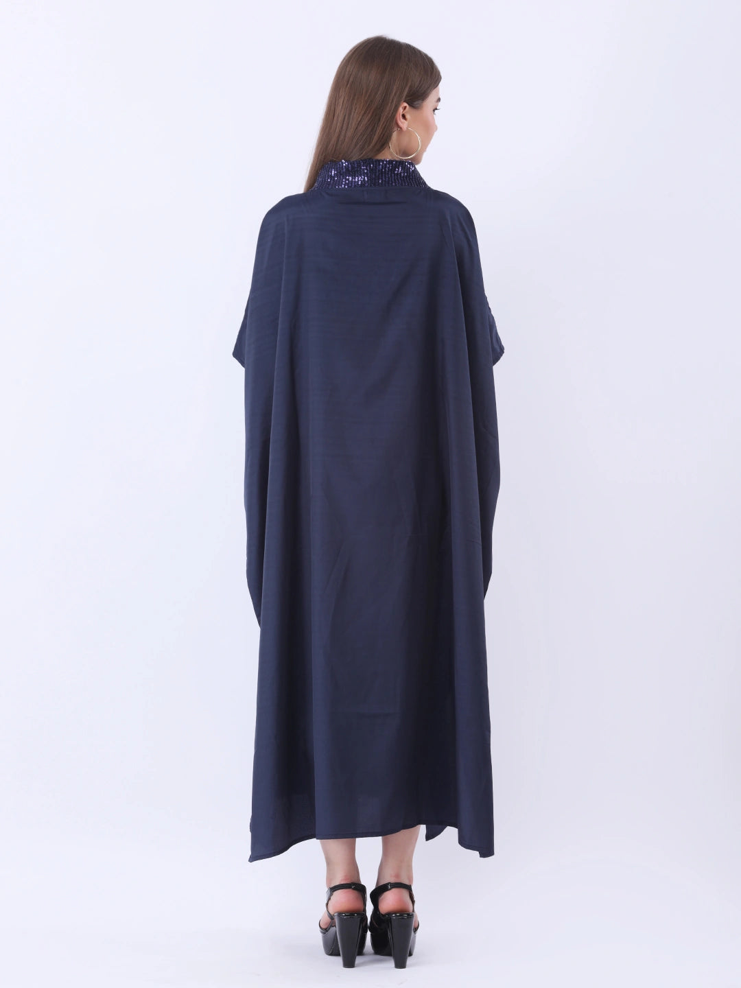 Navy blue kaftaan with sequence detailing in neck