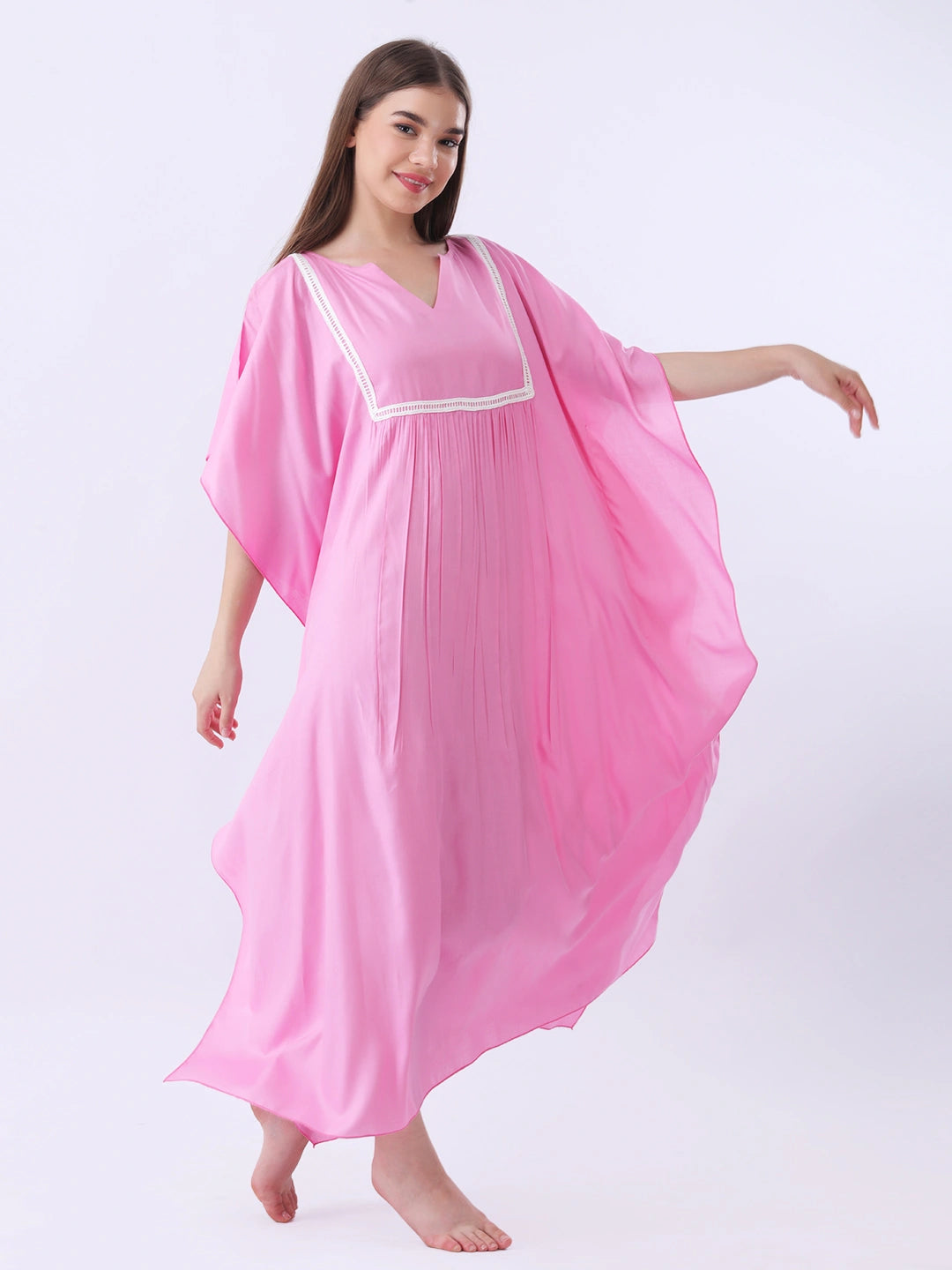 Solid rayon yoke kaftaan