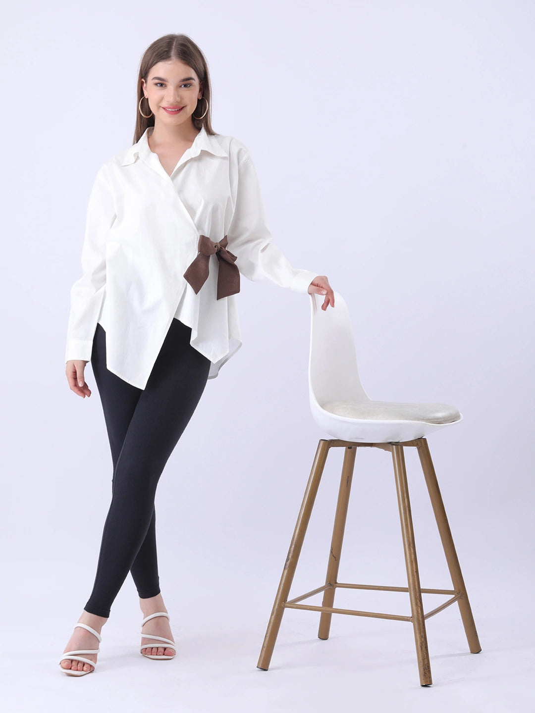 Solid poplin wrap around shirt