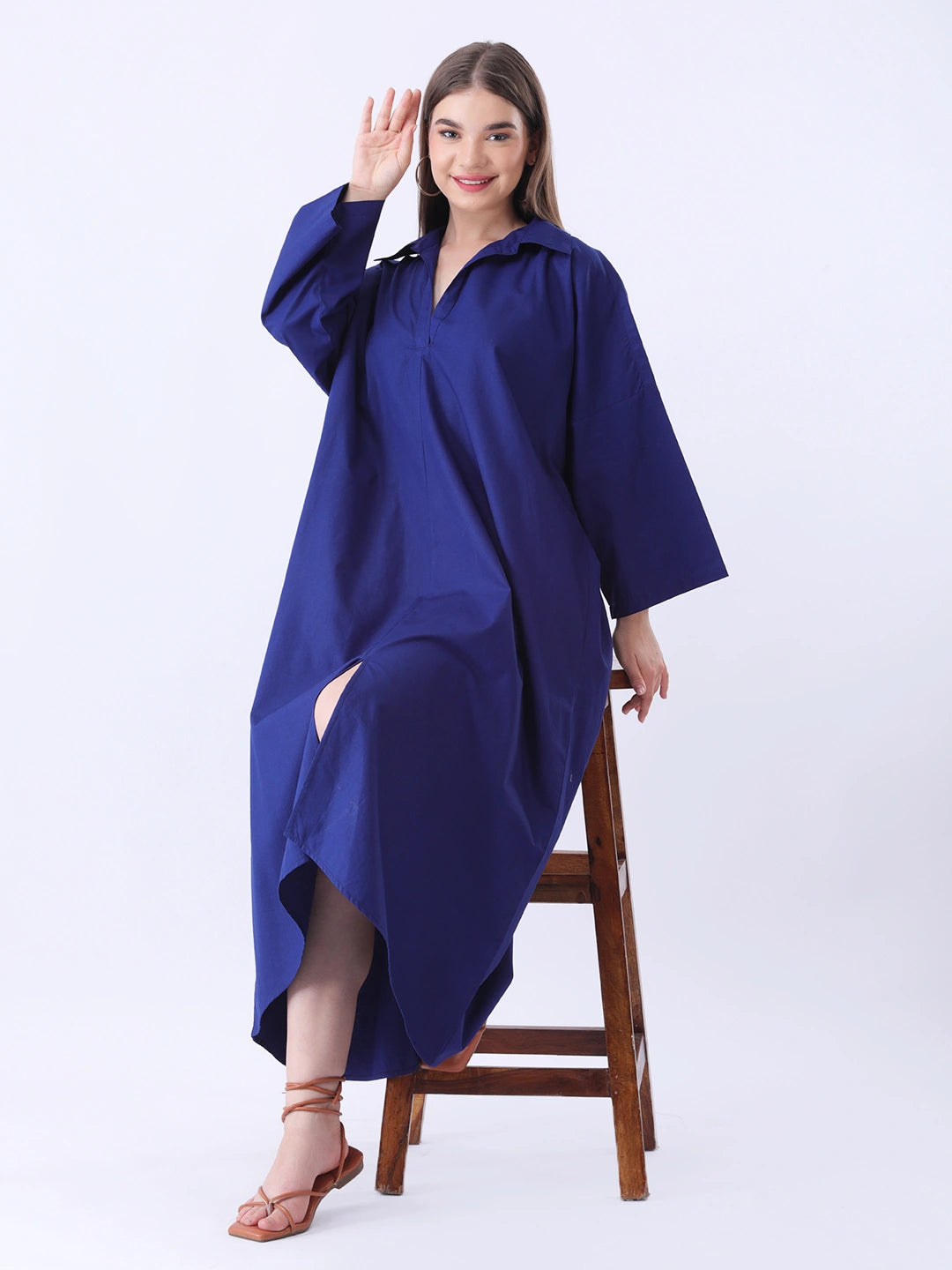 Navy poplin long dress
